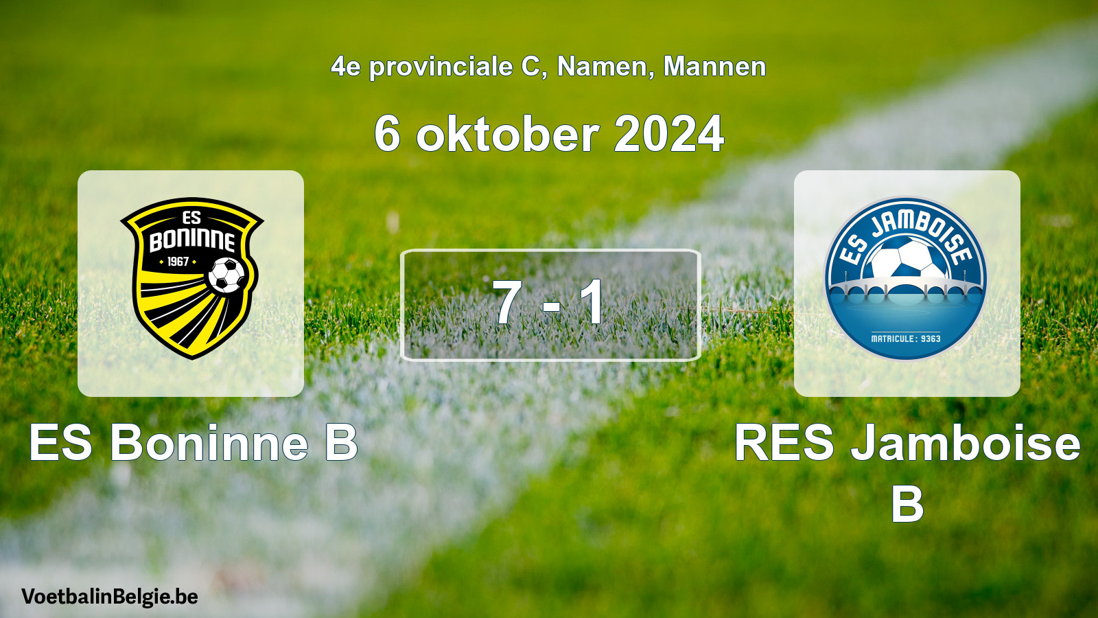 Gespeelde wedstrijd mannenvoetbal: ES Boninne B - RES Jamboise B 7 - 1 (6 oktober 2024)