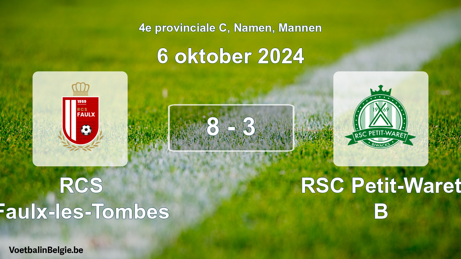 Gespeelde wedstrijd mannenvoetbal: RCS Faulx-les-Tombes - RSC Petit-Waret B 8 - 3 (6 oktober 2024)