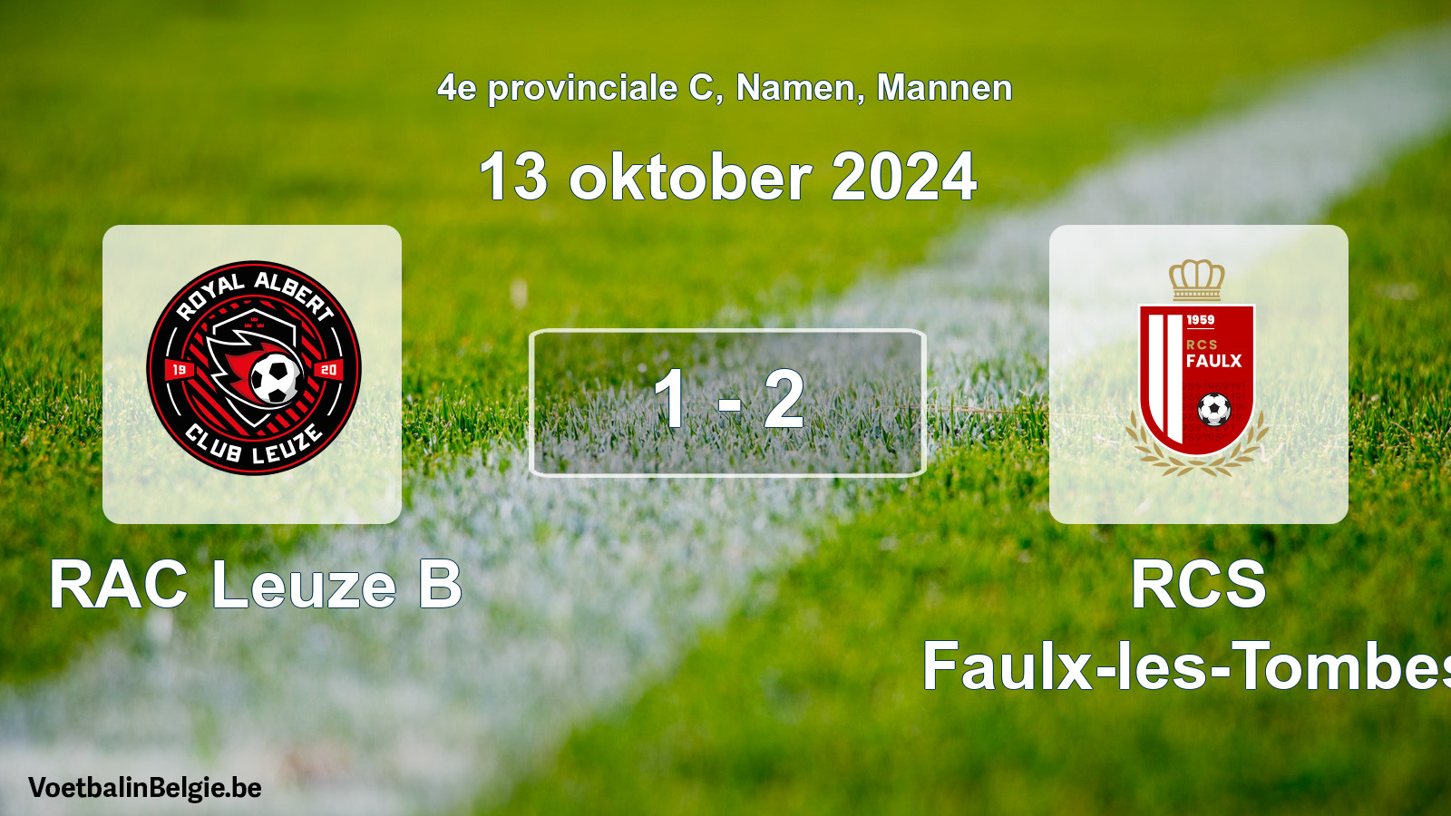 Gespeelde wedstrijd mannenvoetbal: RAC Leuze B - RCS Faulx-les-Tombes 1 - 2 (13 oktober 2024)