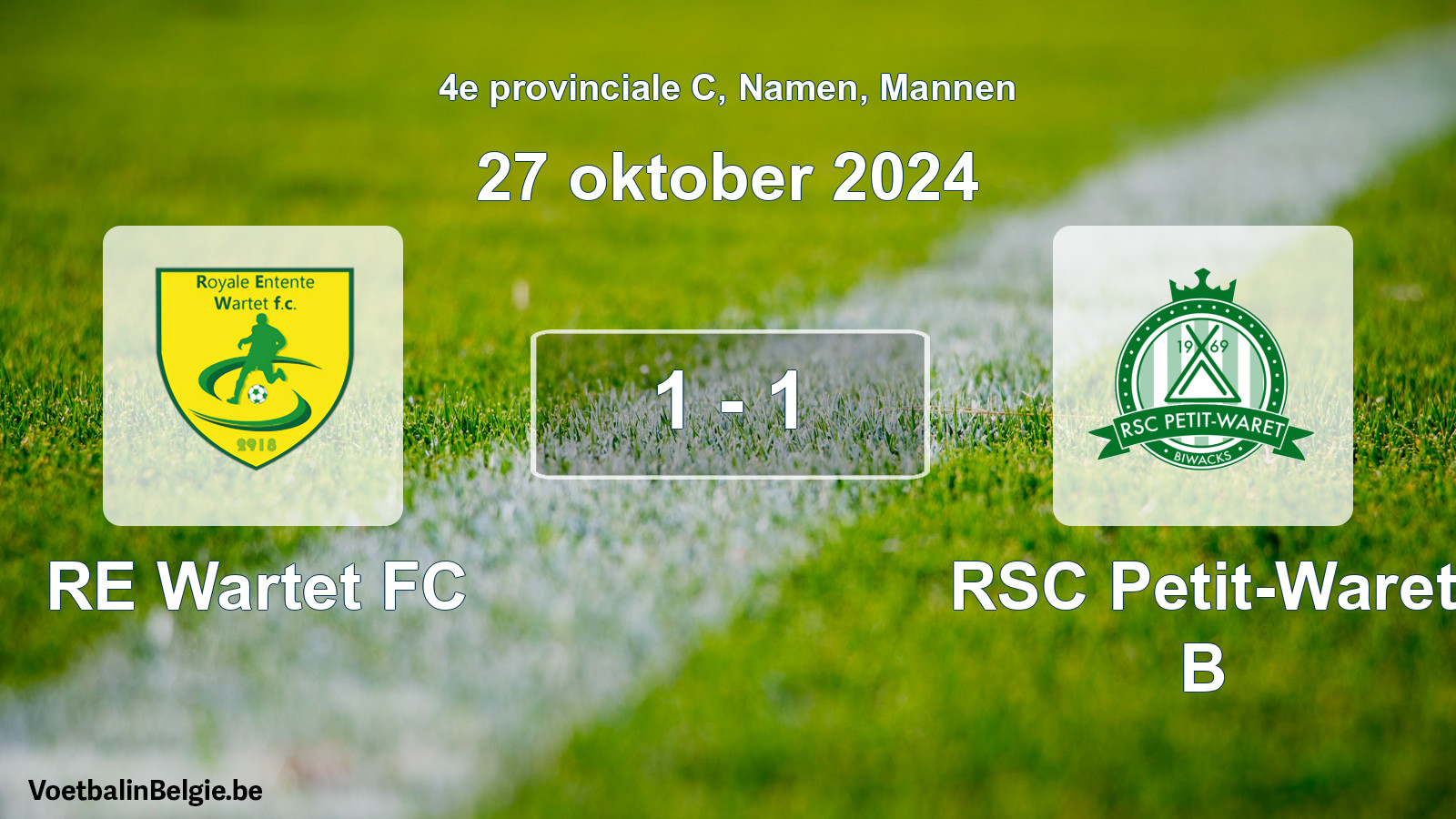Gespeelde wedstrijd mannenvoetbal: RE Wartet FC - RSC Petit-Waret B 1 - 1 (27 oktober 2024)