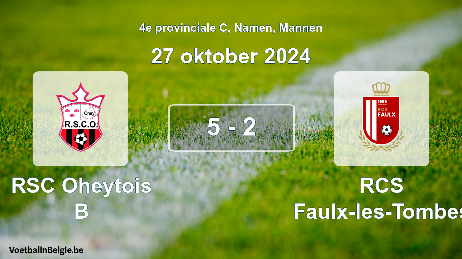 Gespeelde wedstrijd mannenvoetbal: RSC Oheytois B - RCS Faulx-les-Tombes 5 - 2 (27 oktober 2024)