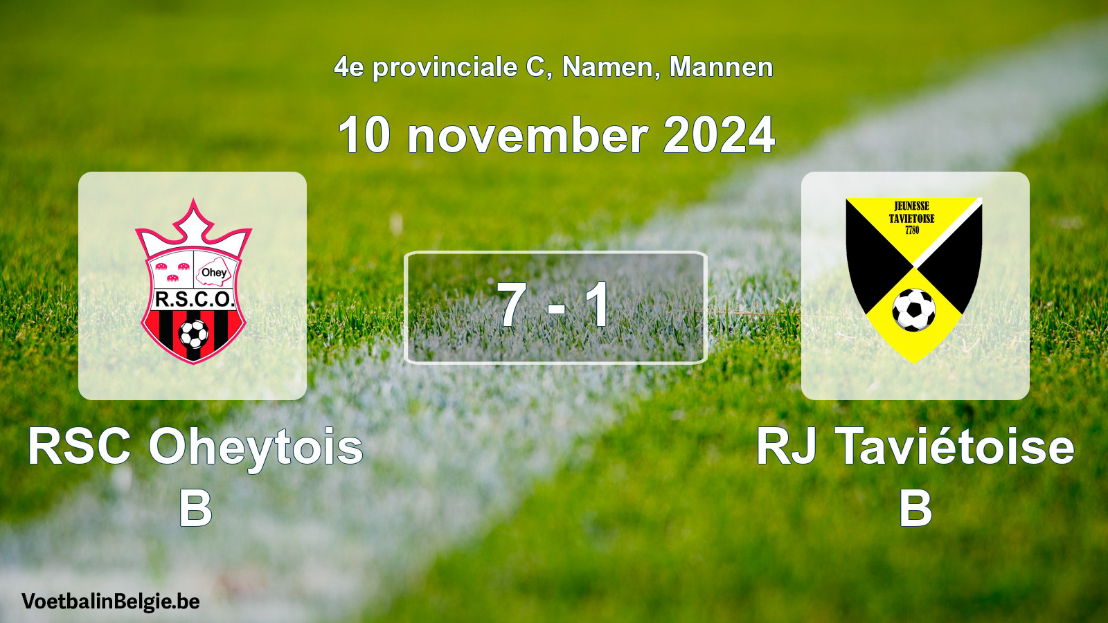 Gespeelde wedstrijd mannenvoetbal: RSC Oheytois B - RJ Taviétoise B 7 - 1 (10 november 2024)