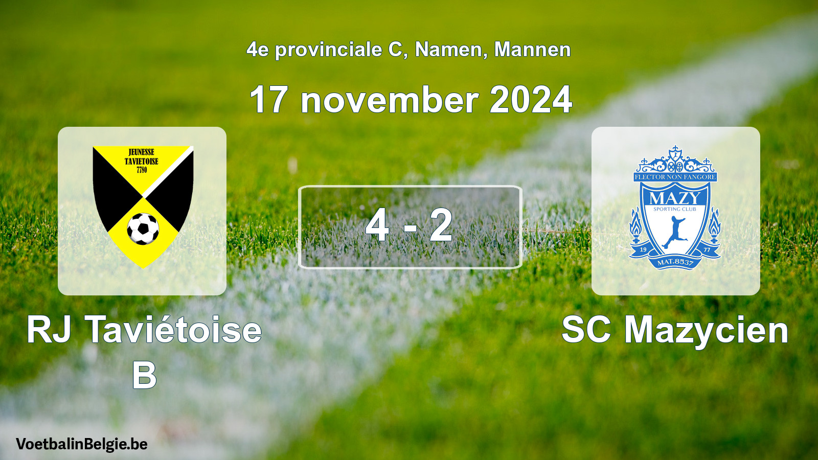 Gespeelde wedstrijd mannenvoetbal: RJ Taviétoise B - SC Mazycien 4 - 2 (17 november 2024)