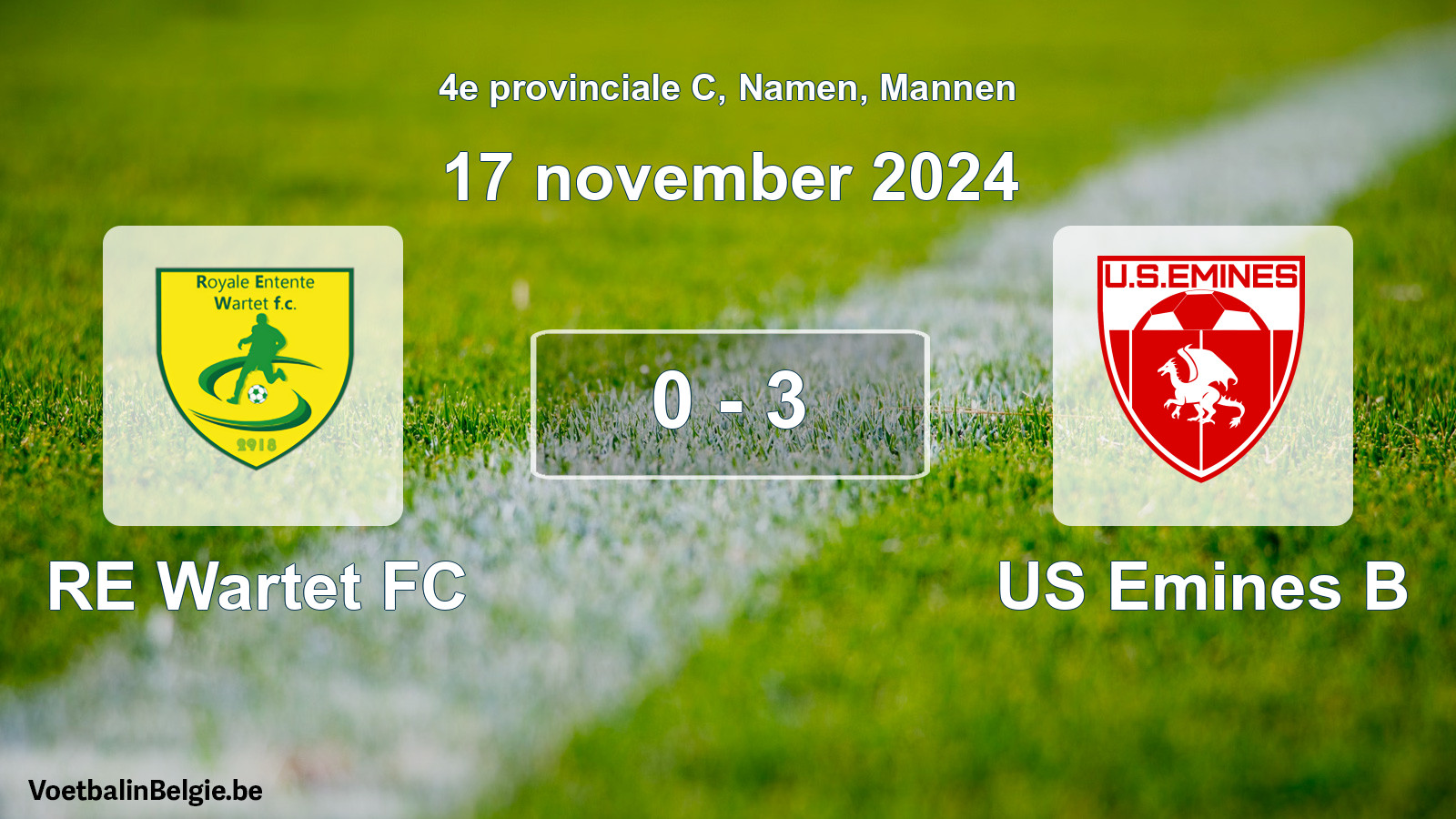 Match joué football hommes: RE Wartet FC - US Emines B 0 - 3 (17 novembre 2024)