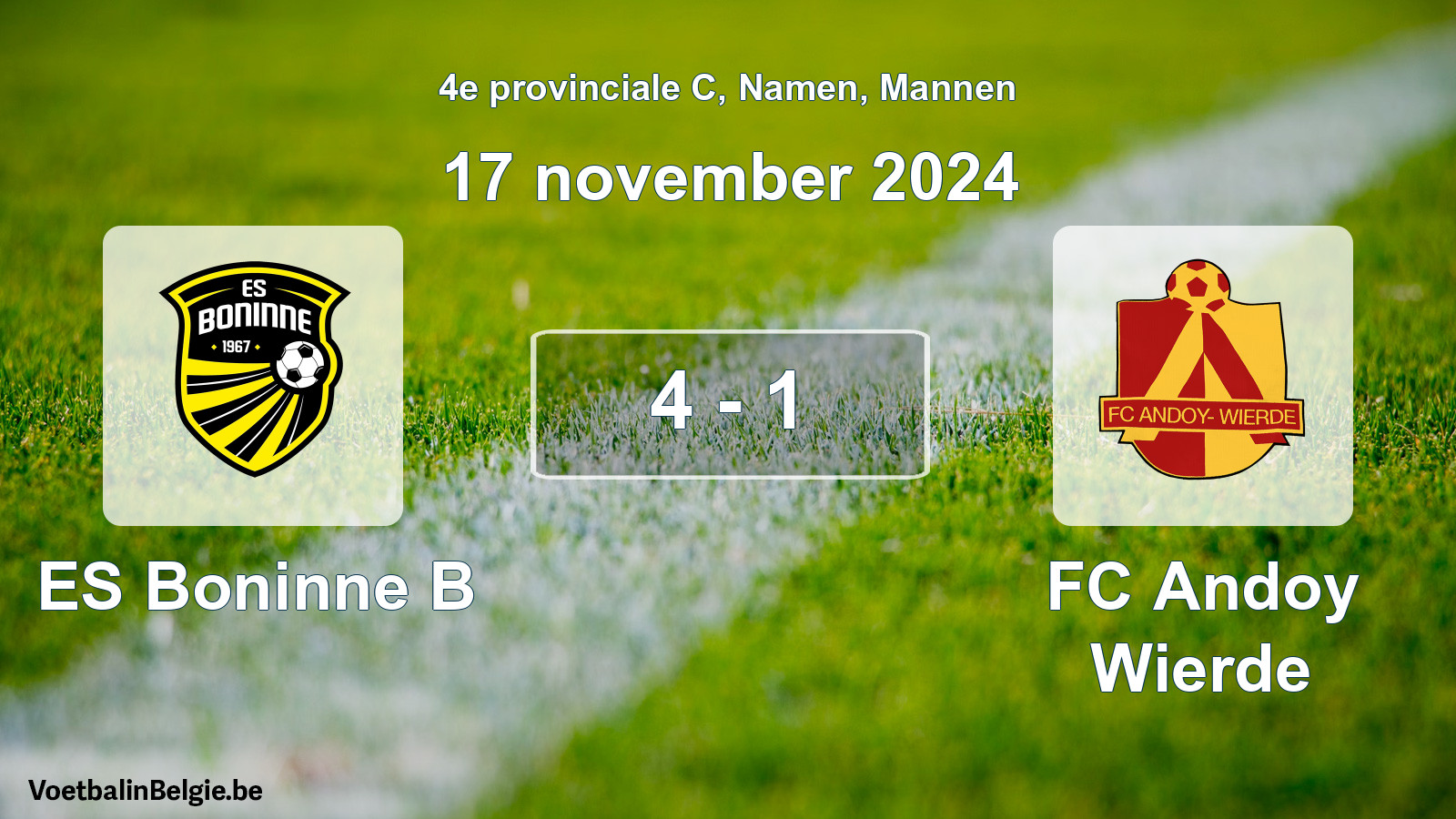 Gespeelde wedstrijd mannenvoetbal: ES Boninne B - FC Andoy Wierde 4 - 1 (17 november 2024)