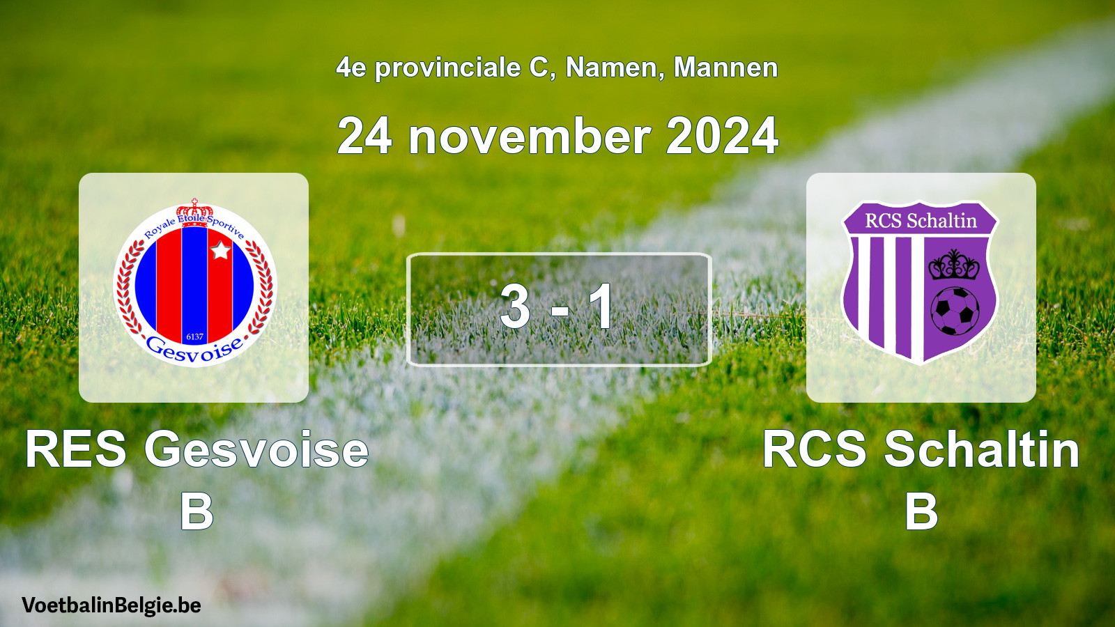 Gespeelde wedstrijd mannenvoetbal: RES Gesvoise B - RCS Schaltin B 3 - 1 (24 november 2024)