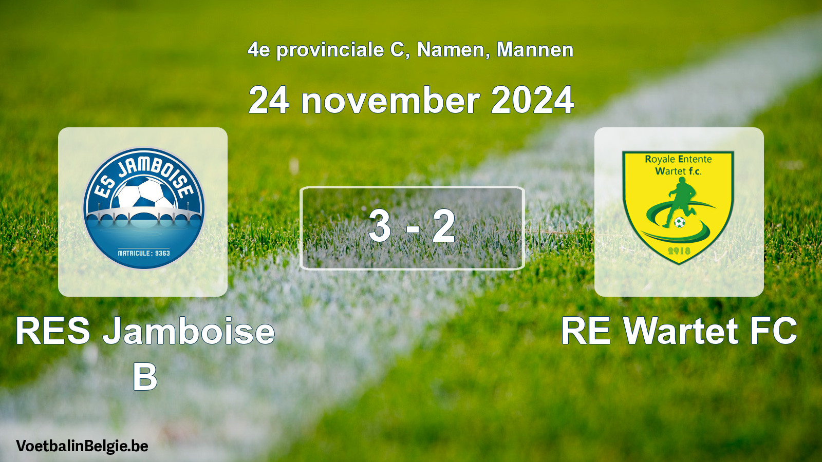Gespeelde wedstrijd mannenvoetbal: RES Jamboise B - RE Wartet FC 3 - 2 (24 november 2024)