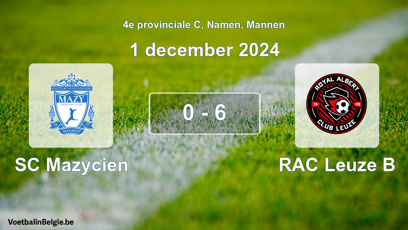 Gespeelde wedstrijd mannenvoetbal: SC Mazycien - RAC Leuze B 0 - 6 (1 december 2024)