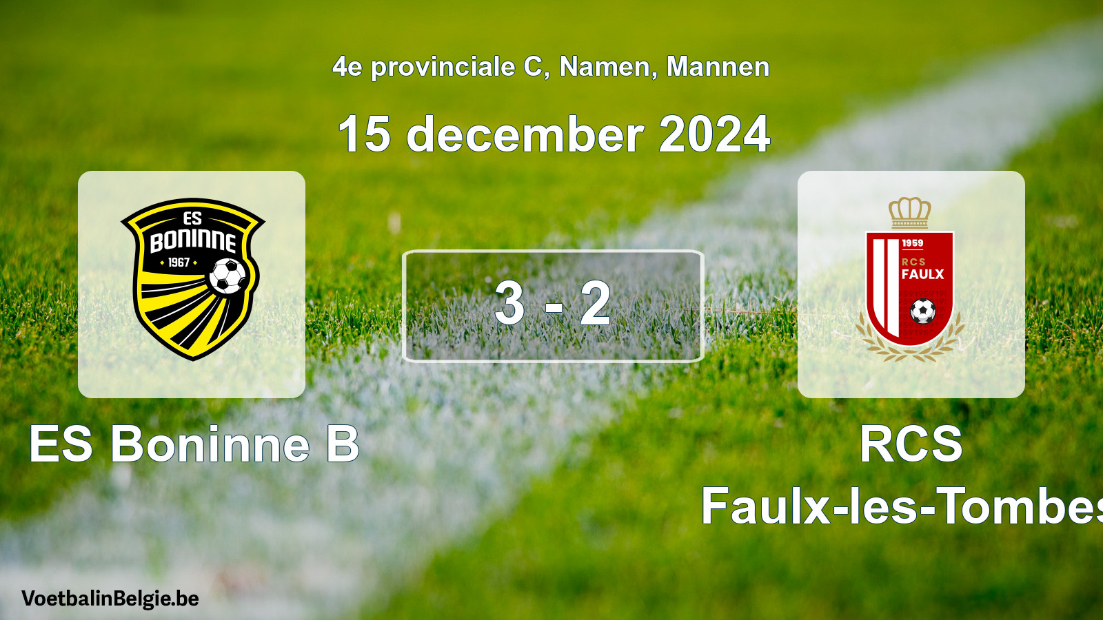 Gespeelde wedstrijd mannenvoetbal: ES Boninne B - RCS Faulx-les-Tombes 3 - 2 (15 december 2024)