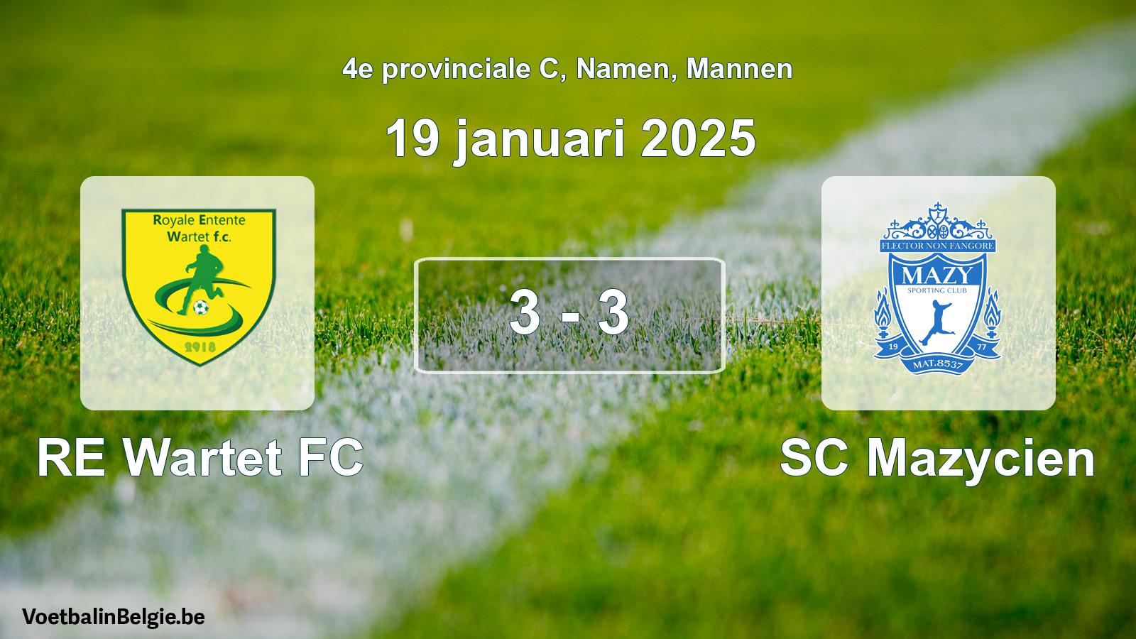 Gespeelde wedstrijd mannenvoetbal: RE Wartet FC - SC Mazycien 3 - 3 (19 januari 2025)
