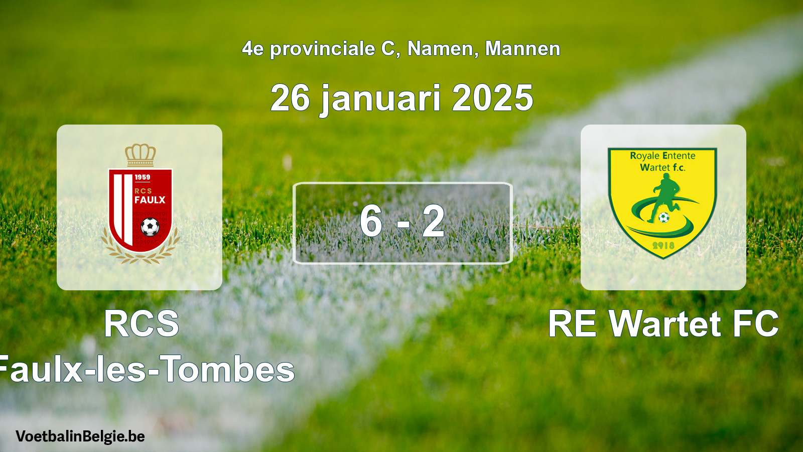 Gespeelde wedstrijd mannenvoetbal: RCS Faulx-les-Tombes - RE Wartet FC 6 - 2 (26 januari 2025)