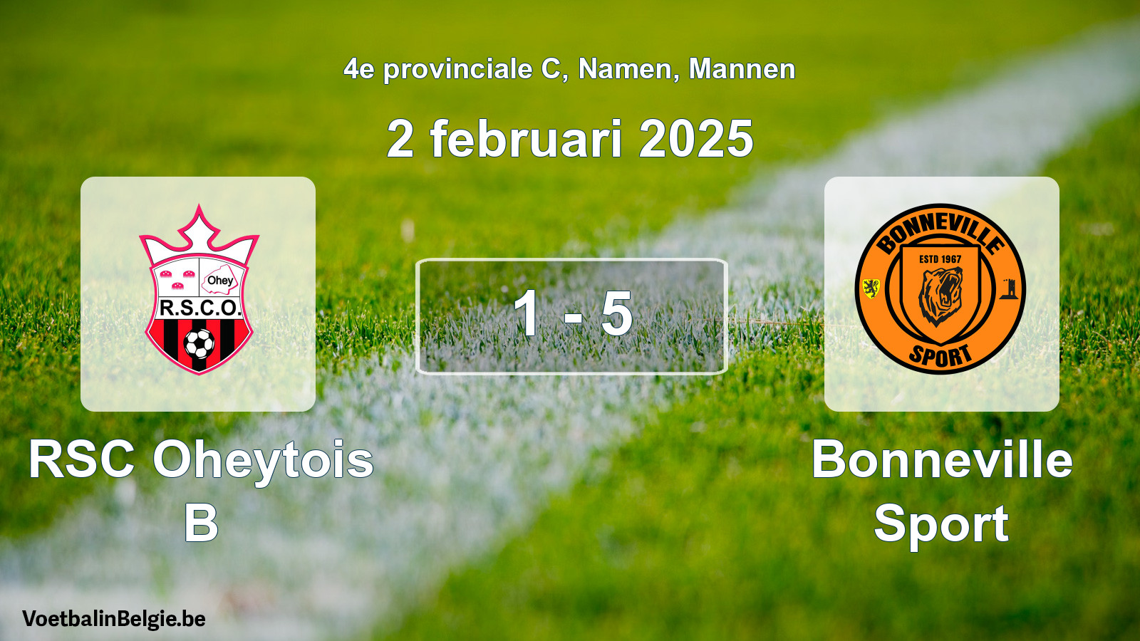 Gespeelde wedstrijd mannenvoetbal: RSC Oheytois B - Bonneville Sport 1 - 5 (2 februari 2025)