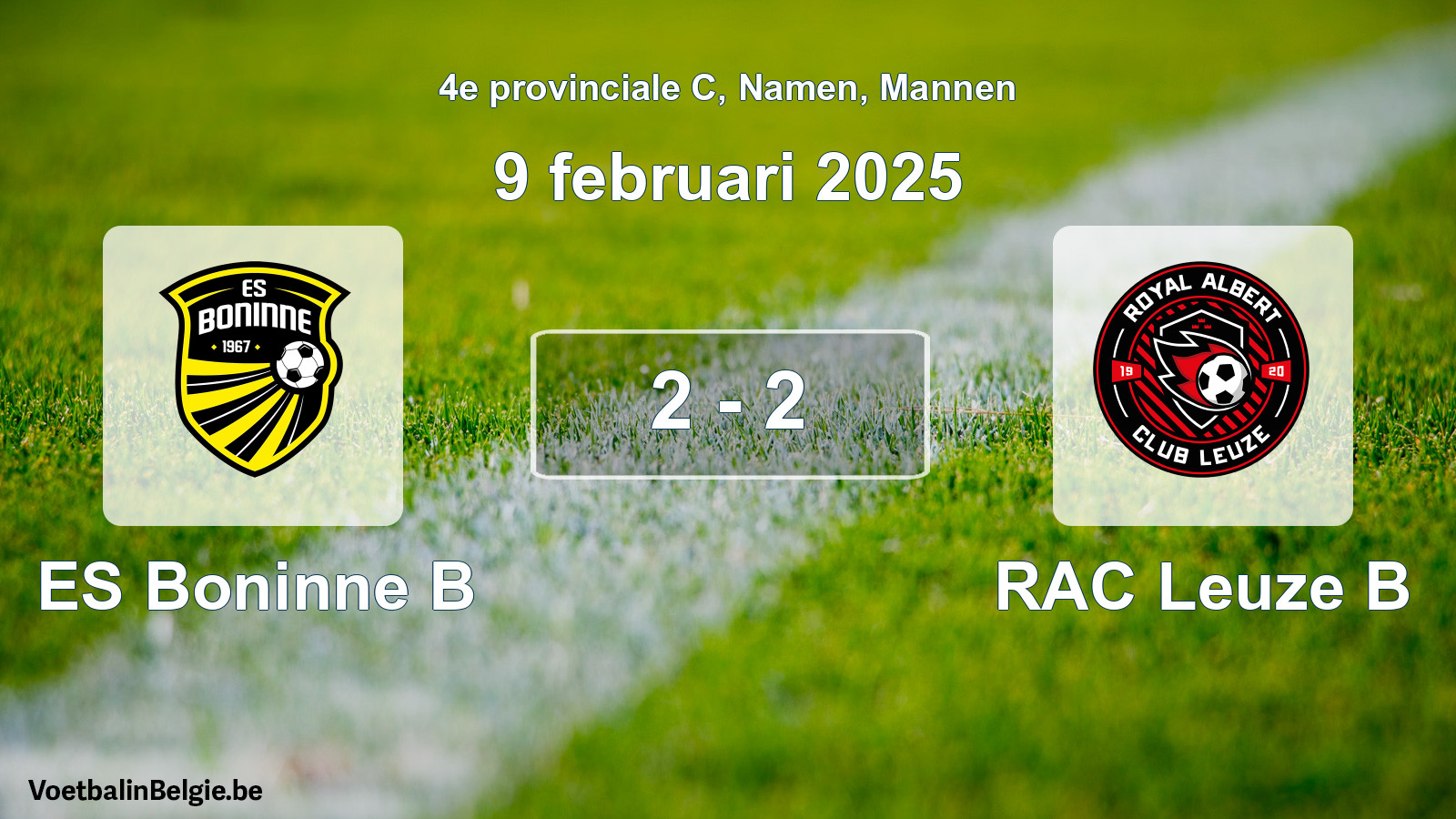Gespeelde wedstrijd mannenvoetbal: ES Boninne B - RAC Leuze B 2 - 2 (9 februari 2025)