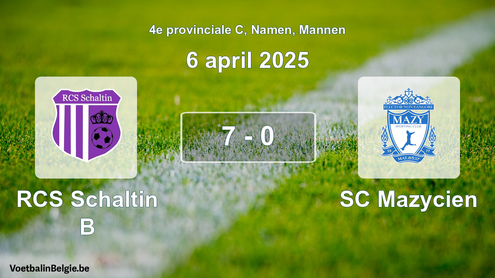 Gespeelde wedstrijd mannenvoetbal: RCS Schaltin B - SC Mazycien 7 - 0 (6 april 2025)