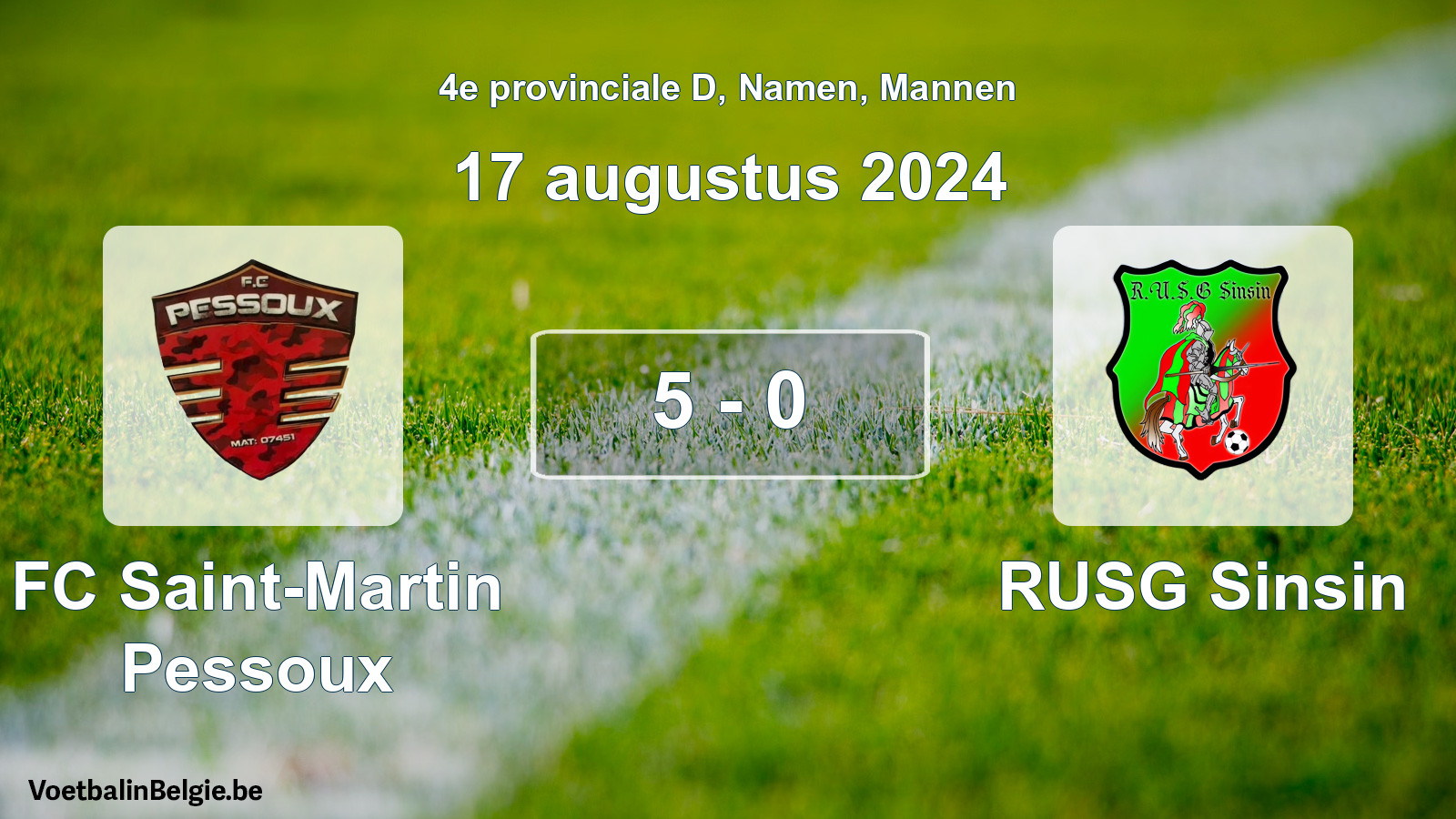 Gespeelde wedstrijd mannenvoetbal: FC Saint-Martin Pessoux - RUSG Sinsin 5 - 0 (17 augustus 2024)
