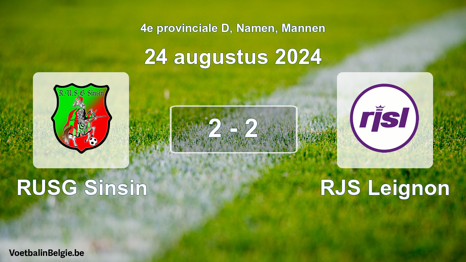 Gespeelde wedstrijd mannenvoetbal: RUSG Sinsin - RJS Leignon 2 - 2 (24 augustus 2024)