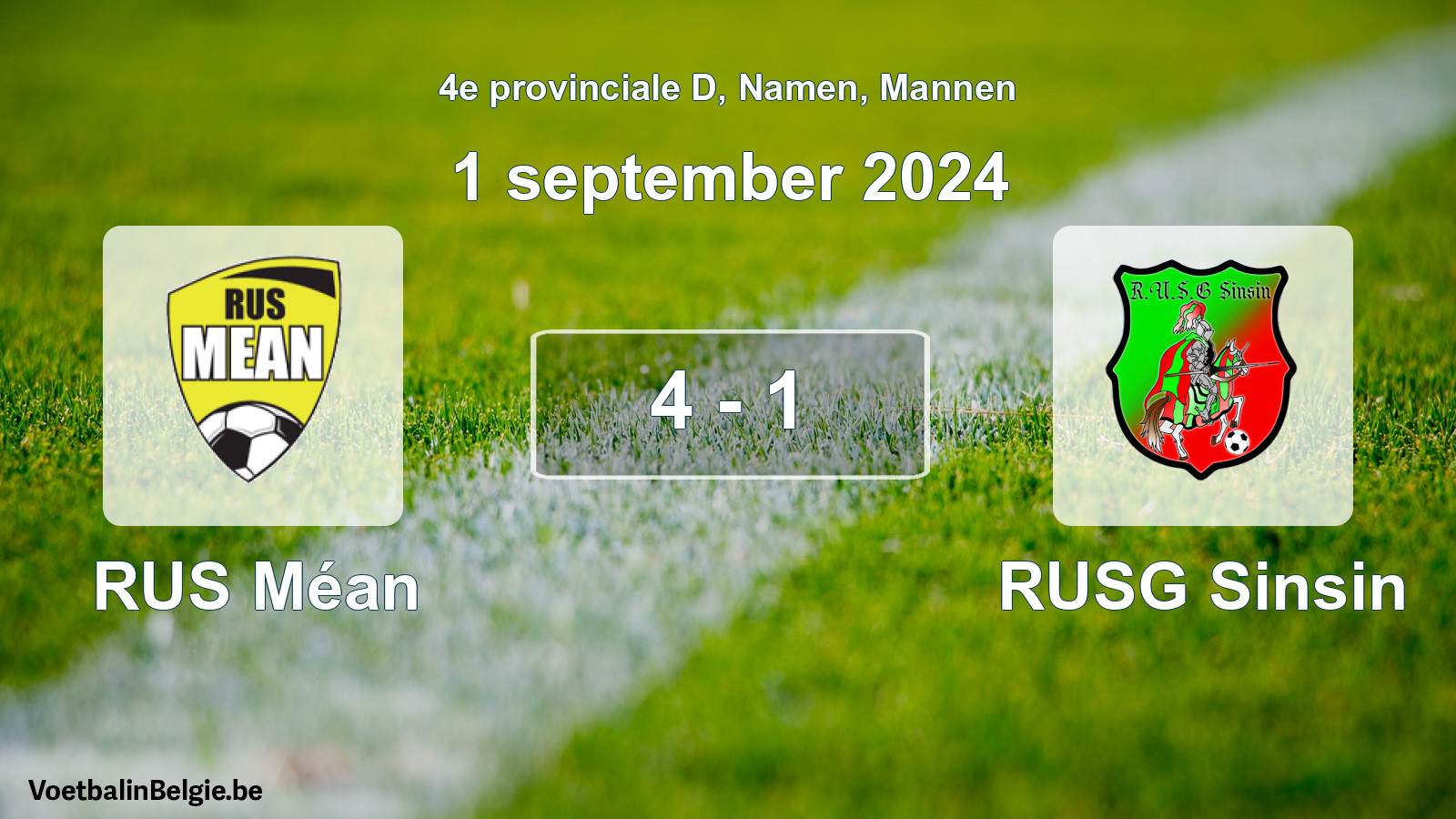 Played match men football: RUS Méan - RUSG Sinsin 4 - 1 (1 September 2024)