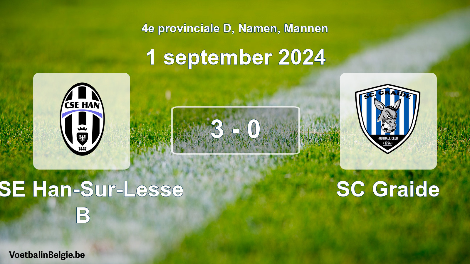 Gespeelde wedstrijd mannenvoetbal: CSE Han-Sur-Lesse B - SC Graide 3 - 0 (1 september 2024)