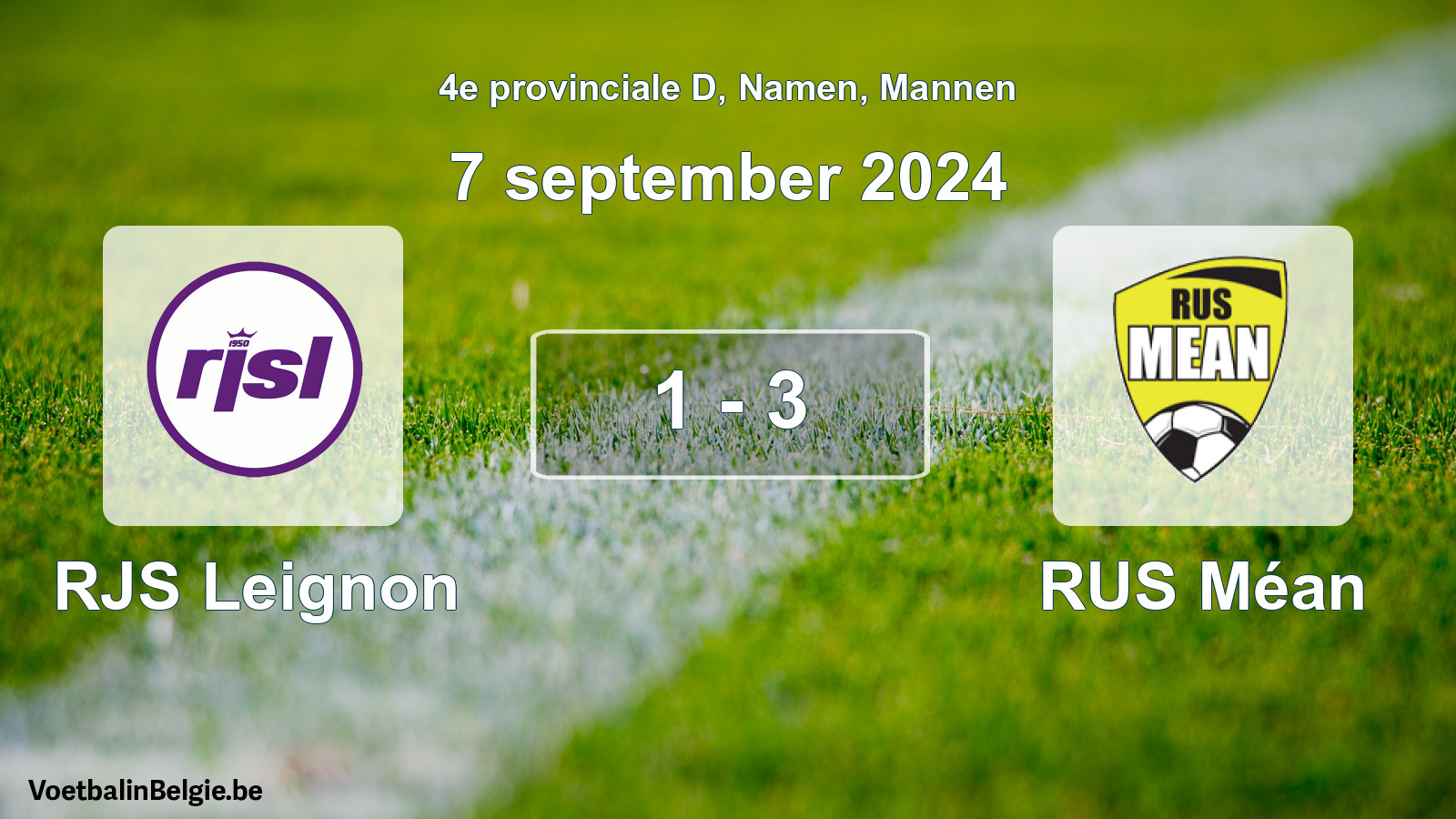 Gespeelde wedstrijd mannenvoetbal: RJS Leignon - RUS Méan 1 - 3 (7 september 2024)