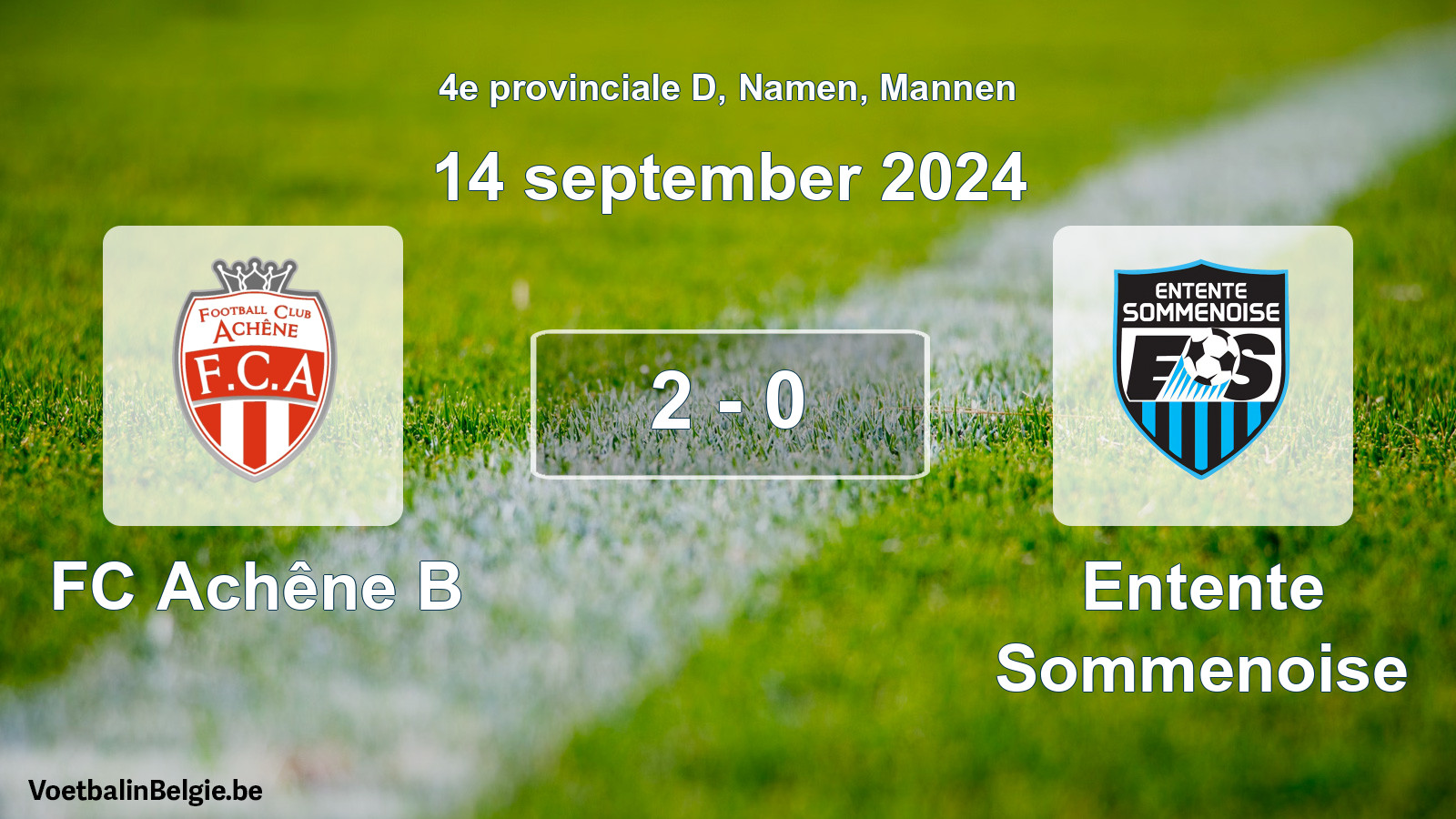 Gespeelde wedstrijd mannenvoetbal: FC Achêne B - Entente Sommenoise 2 - 0 (14 september 2024)