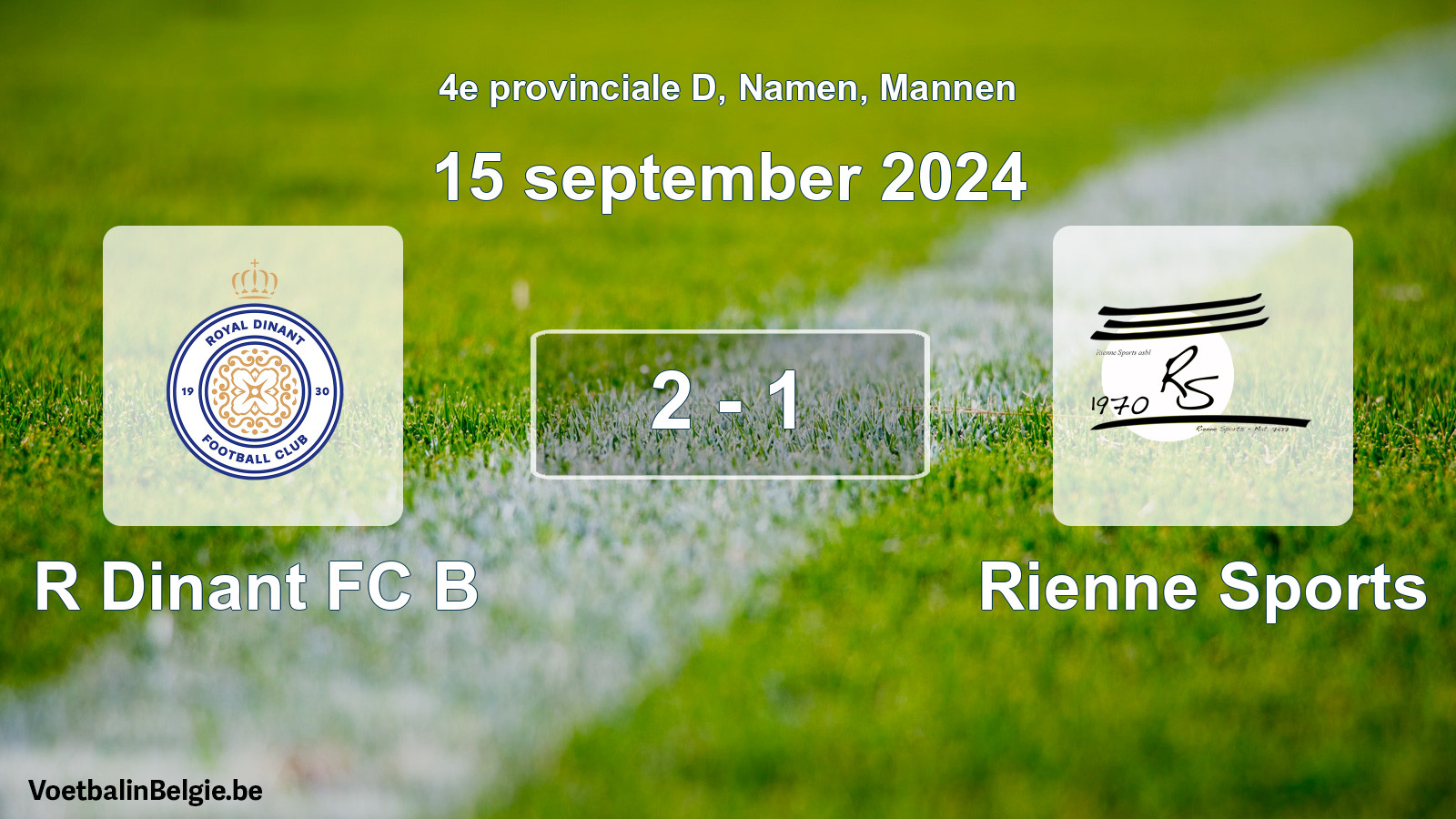 Gespeelde wedstrijd mannenvoetbal: R Dinant FC B - Rienne Sports 2 - 1 (15 september 2024)