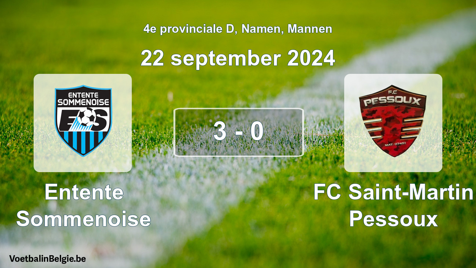Gespeelde wedstrijd mannenvoetbal: Entente Sommenoise - FC Saint-Martin Pessoux 3 - 0 (22 september 2024)