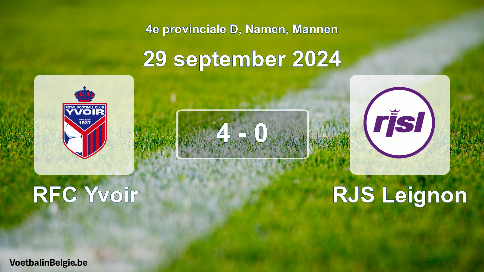 Gespeelde wedstrijd mannenvoetbal: RFC Yvoir - RJS Leignon 4 - 0 (29 september 2024)
