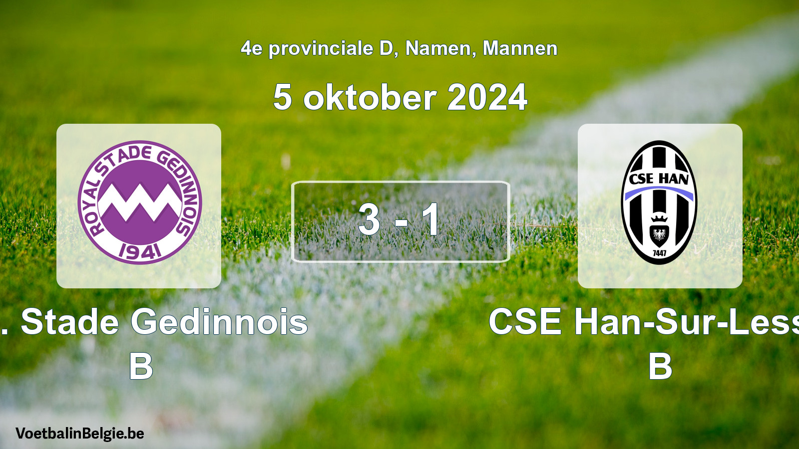 Gespeelde wedstrijd mannenvoetbal: R. Stade Gedinnois B - CSE Han-Sur-Lesse B 3 - 1 (5 oktober 2024)