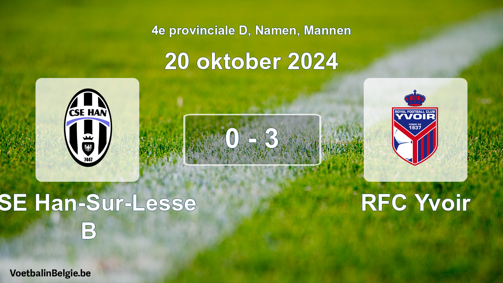 Gespeelde wedstrijd mannenvoetbal: CSE Han-Sur-Lesse B - RFC Yvoir 0 - 3 (20 oktober 2024)