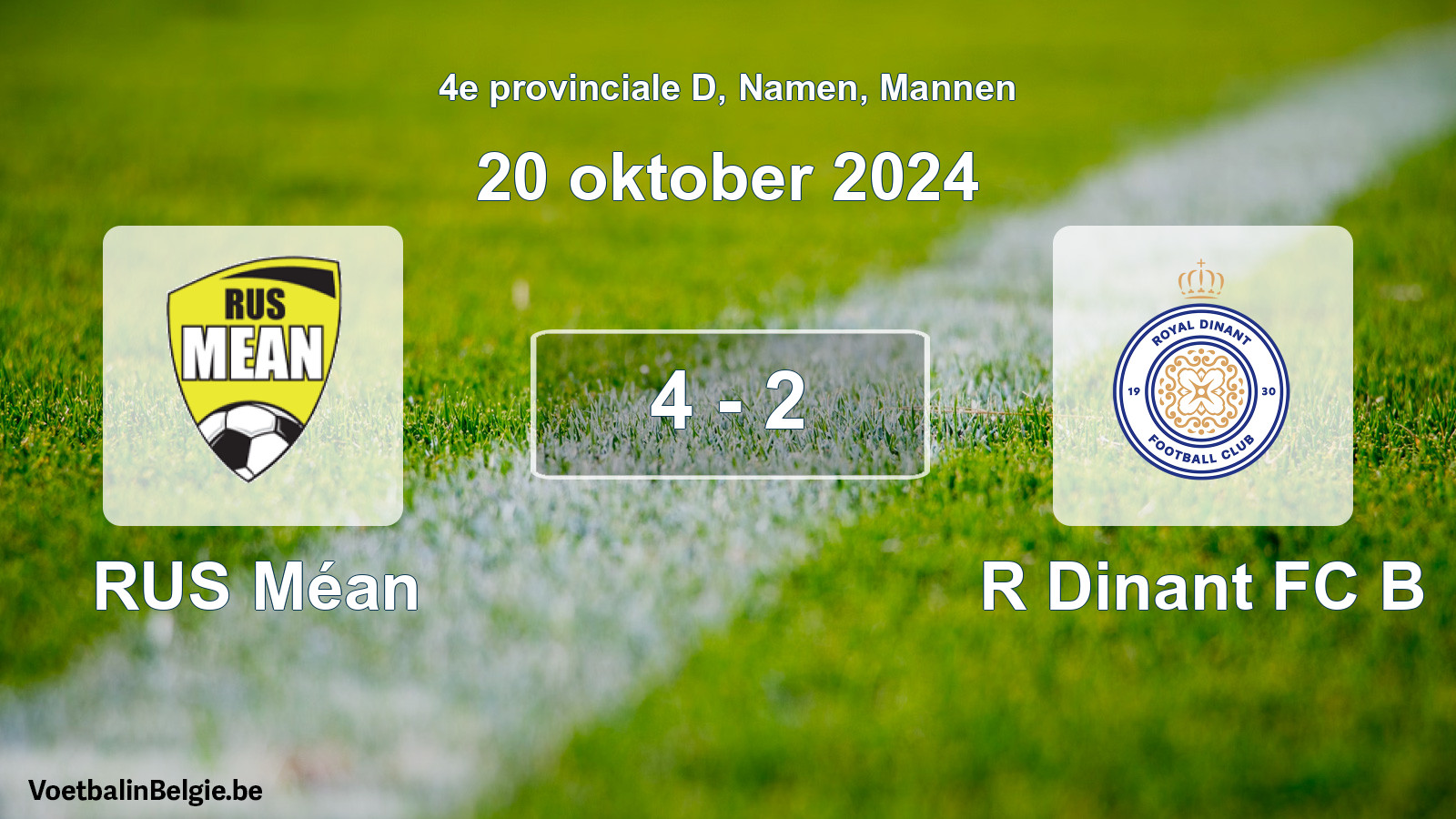 Gespeelde wedstrijd mannenvoetbal: RUS Méan - R Dinant FC B 4 - 2 (20 oktober 2024)