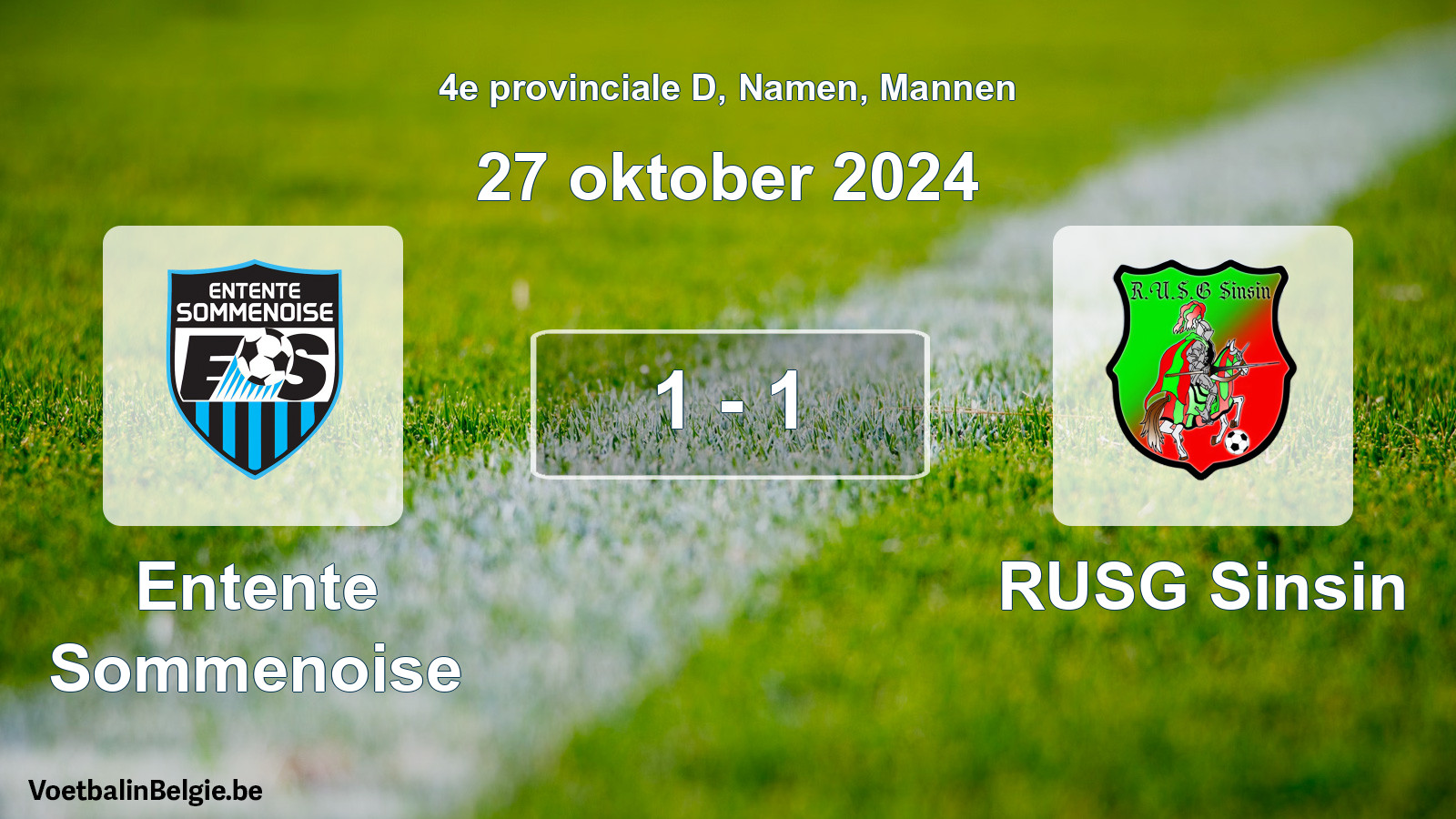 Gespeelde wedstrijd mannenvoetbal: Entente Sommenoise - RUSG Sinsin 1 - 1 (27 oktober 2024)