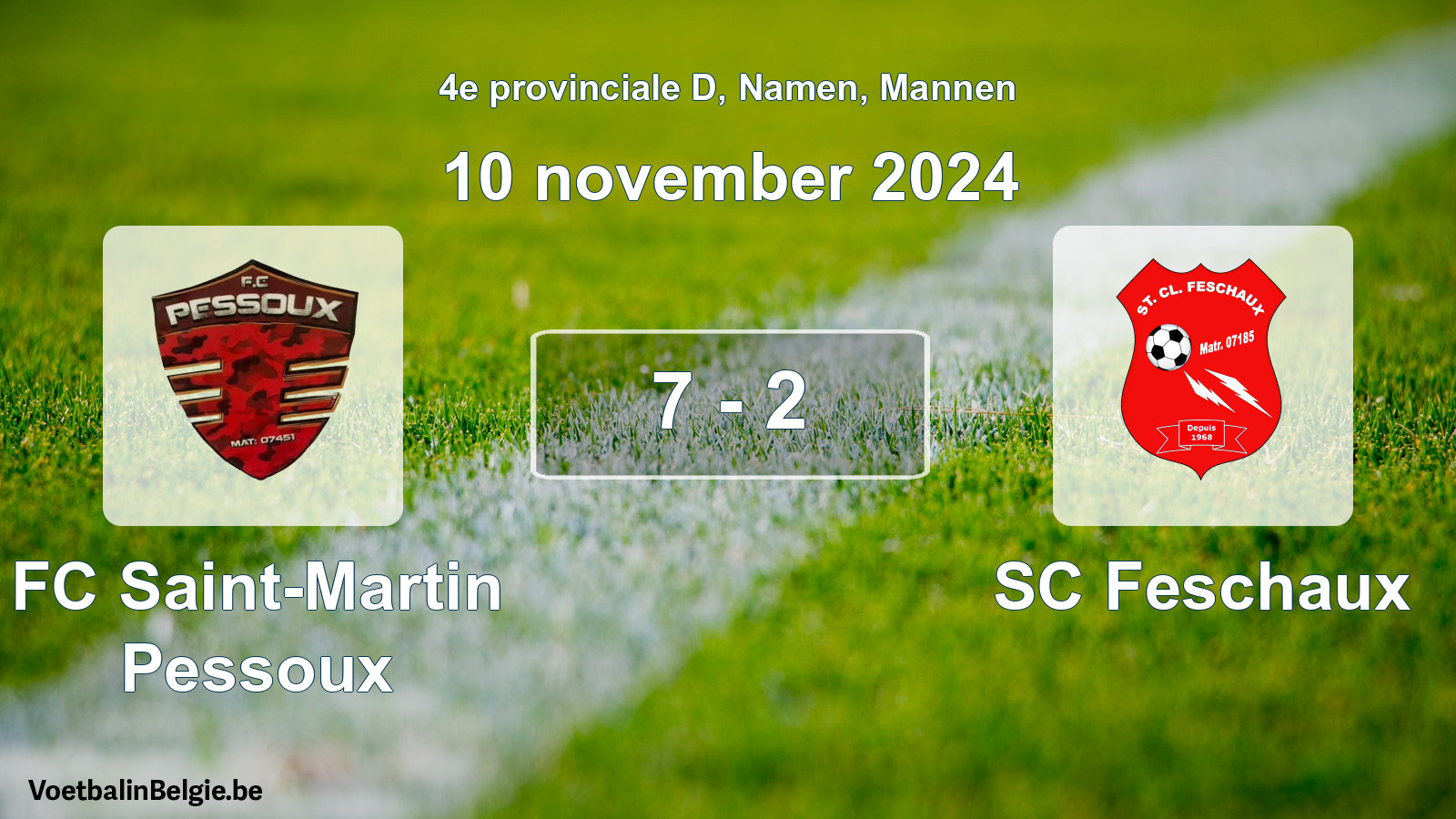 Gespeelde wedstrijd mannenvoetbal: FC Saint-Martin Pessoux - SC Feschaux 7 - 2 (10 november 2024)