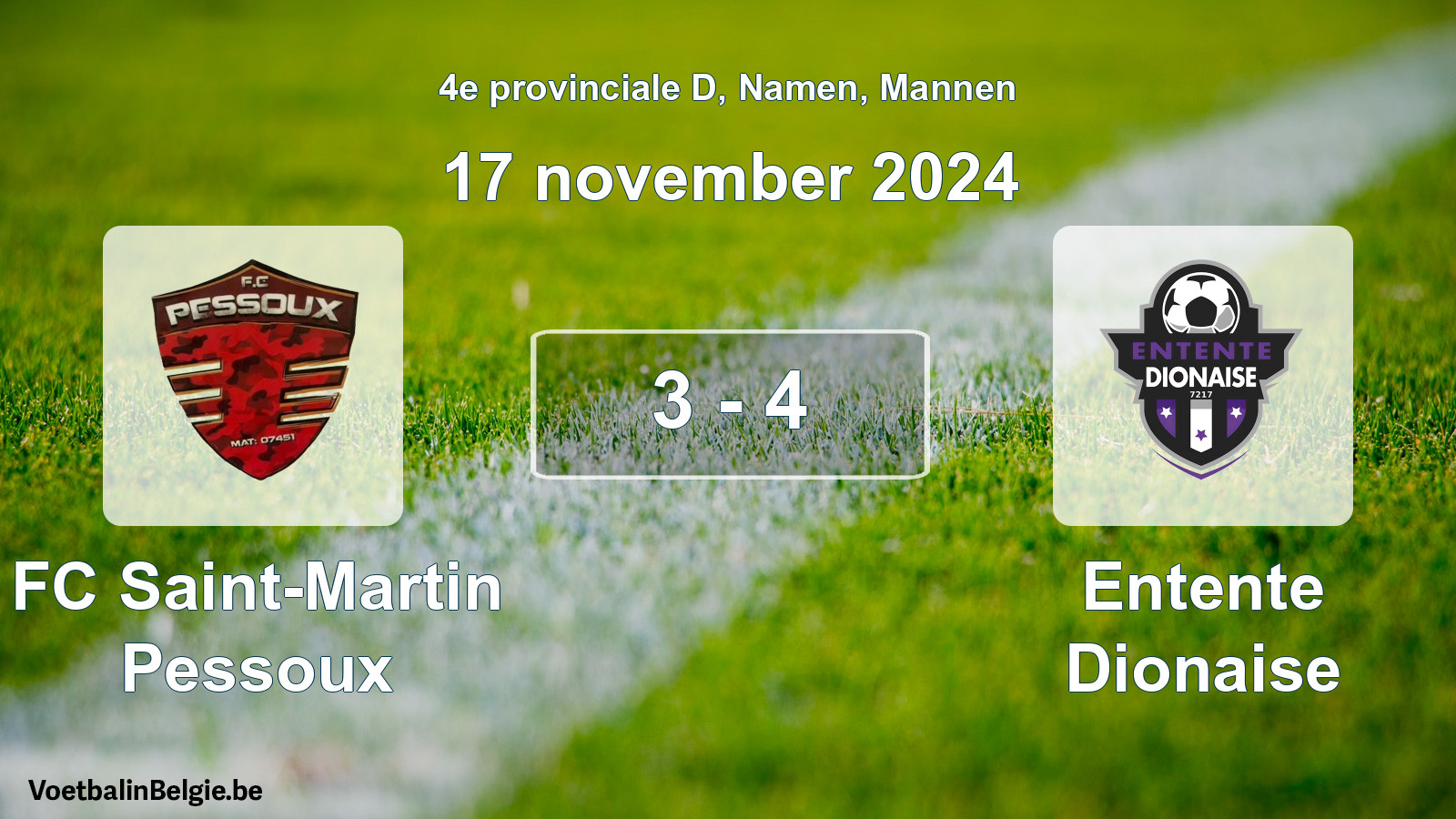 Gespeelde wedstrijd mannenvoetbal: FC Saint-Martin Pessoux - Entente Dionaise 3 - 4 (17 november 2024)