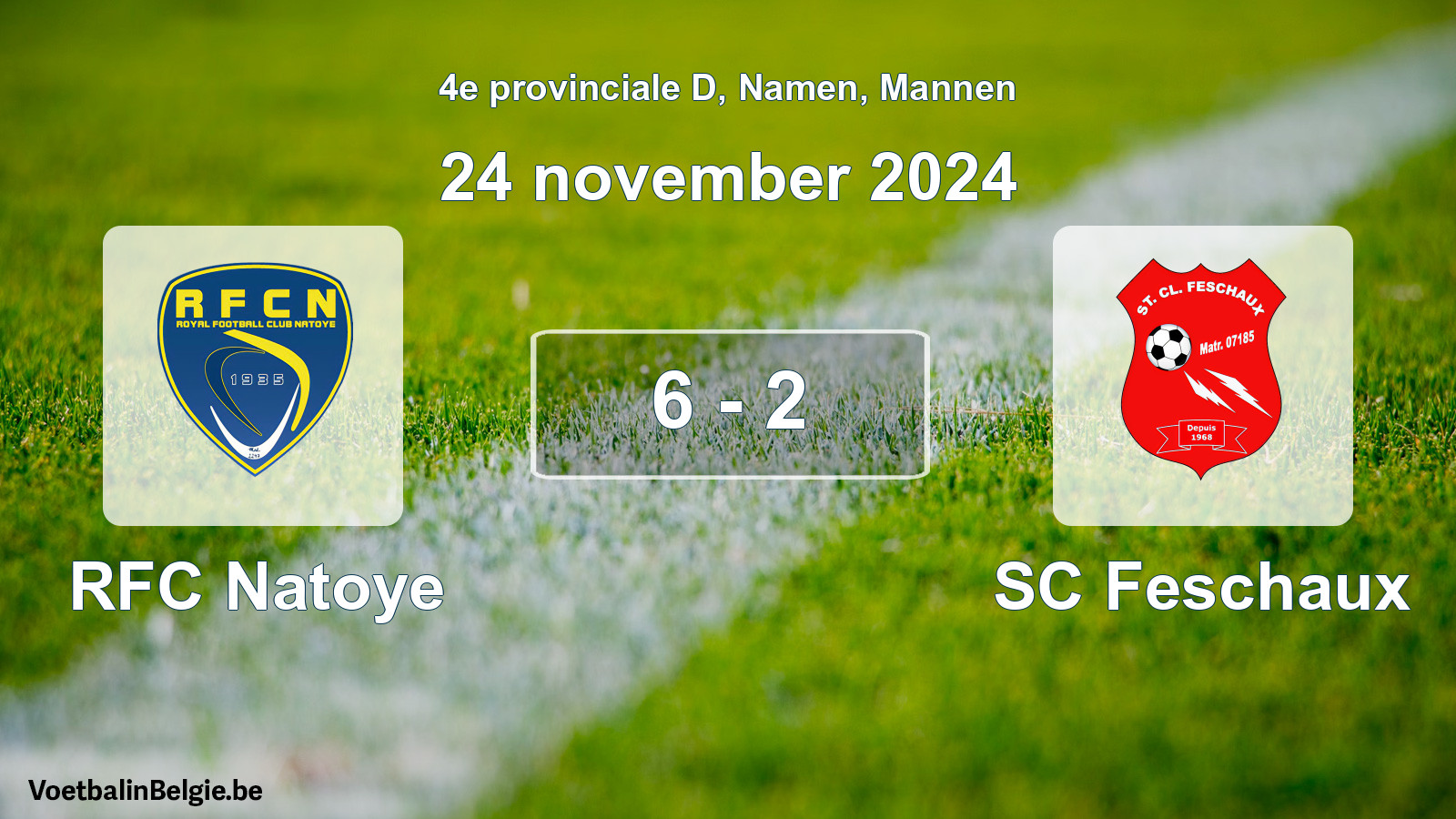 Gespeelde wedstrijd mannenvoetbal: RFC Natoye - SC Feschaux 6 - 2 (24 november 2024)