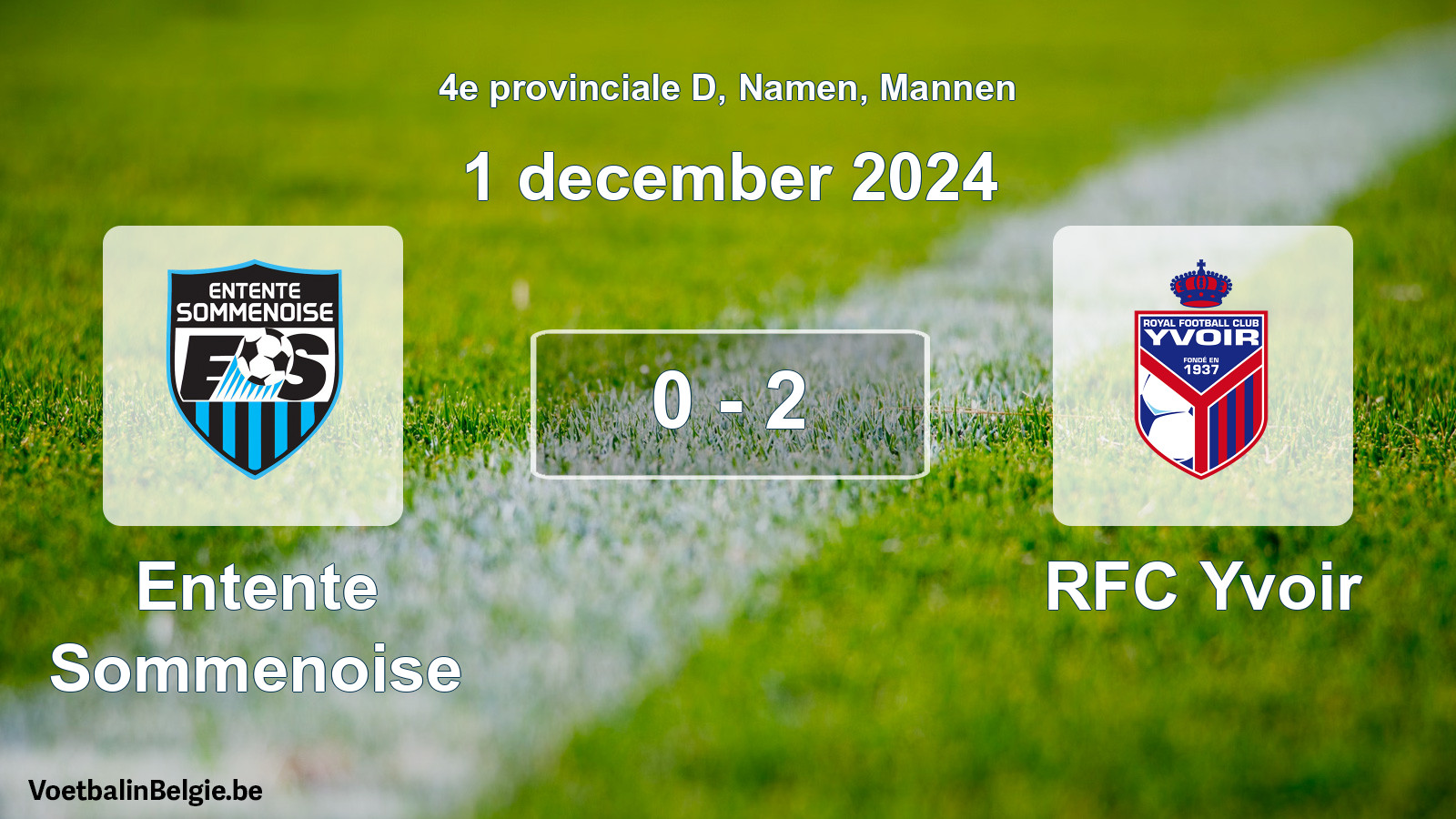 Gespeelde wedstrijd mannenvoetbal: Entente Sommenoise - RFC Yvoir 0 - 2 (1 december 2024)