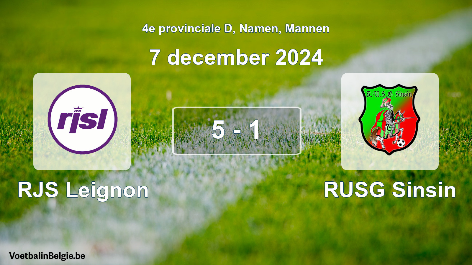 Gespeelde wedstrijd mannenvoetbal: RJS Leignon - RUSG Sinsin 5 - 1 (7 december 2024)