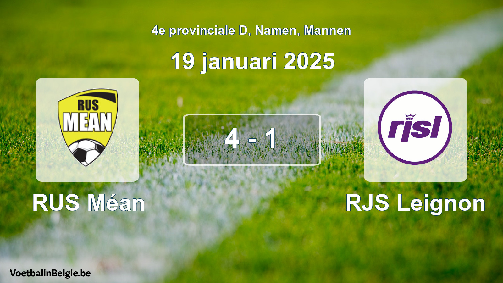 Gespeelde wedstrijd mannenvoetbal: RUS Méan - RJS Leignon 4 - 1 (19 januari 2025)