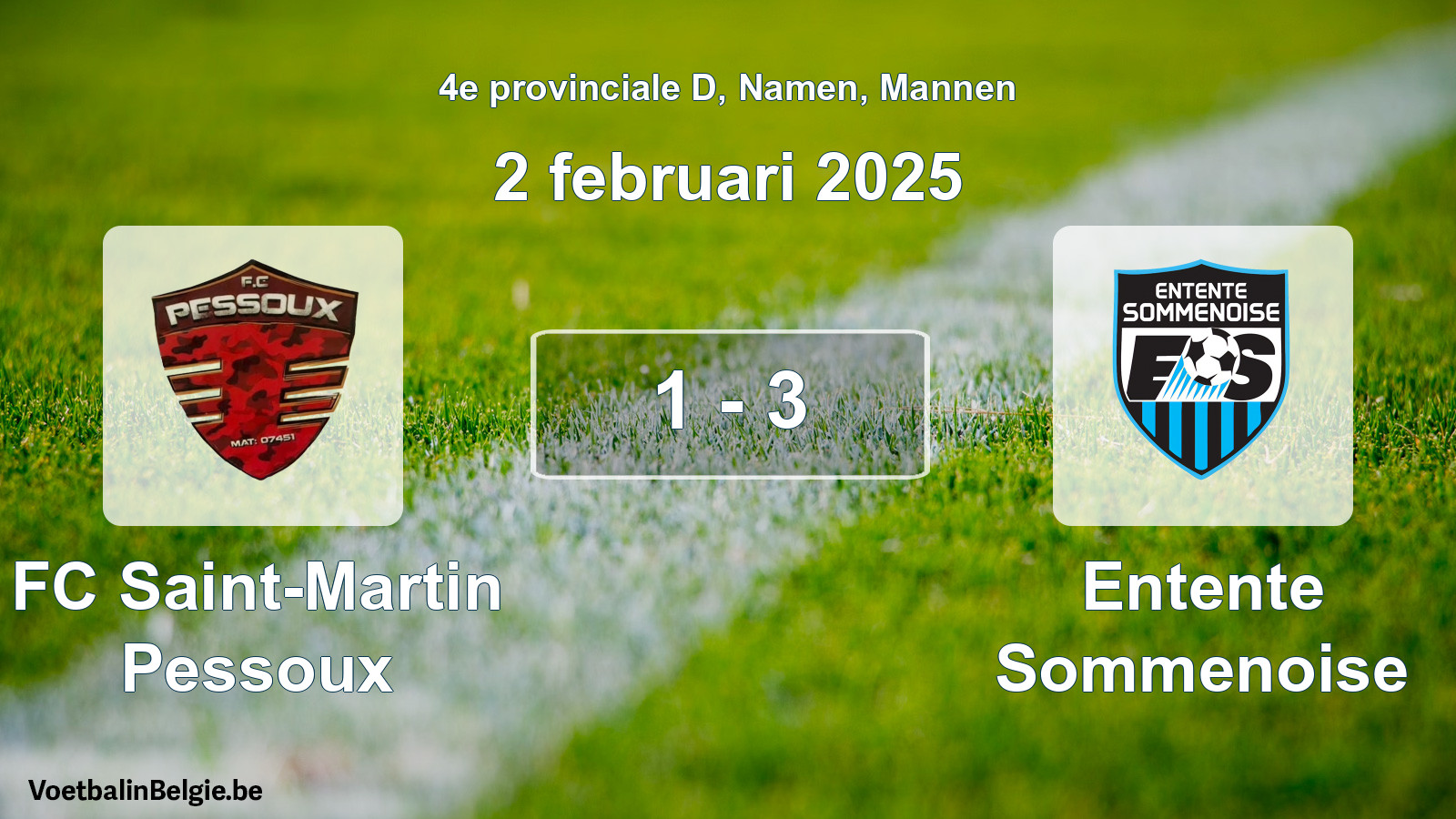 Gespeelde wedstrijd mannenvoetbal: FC Saint-Martin Pessoux - Entente Sommenoise 1 - 3 (2 februari 2025)