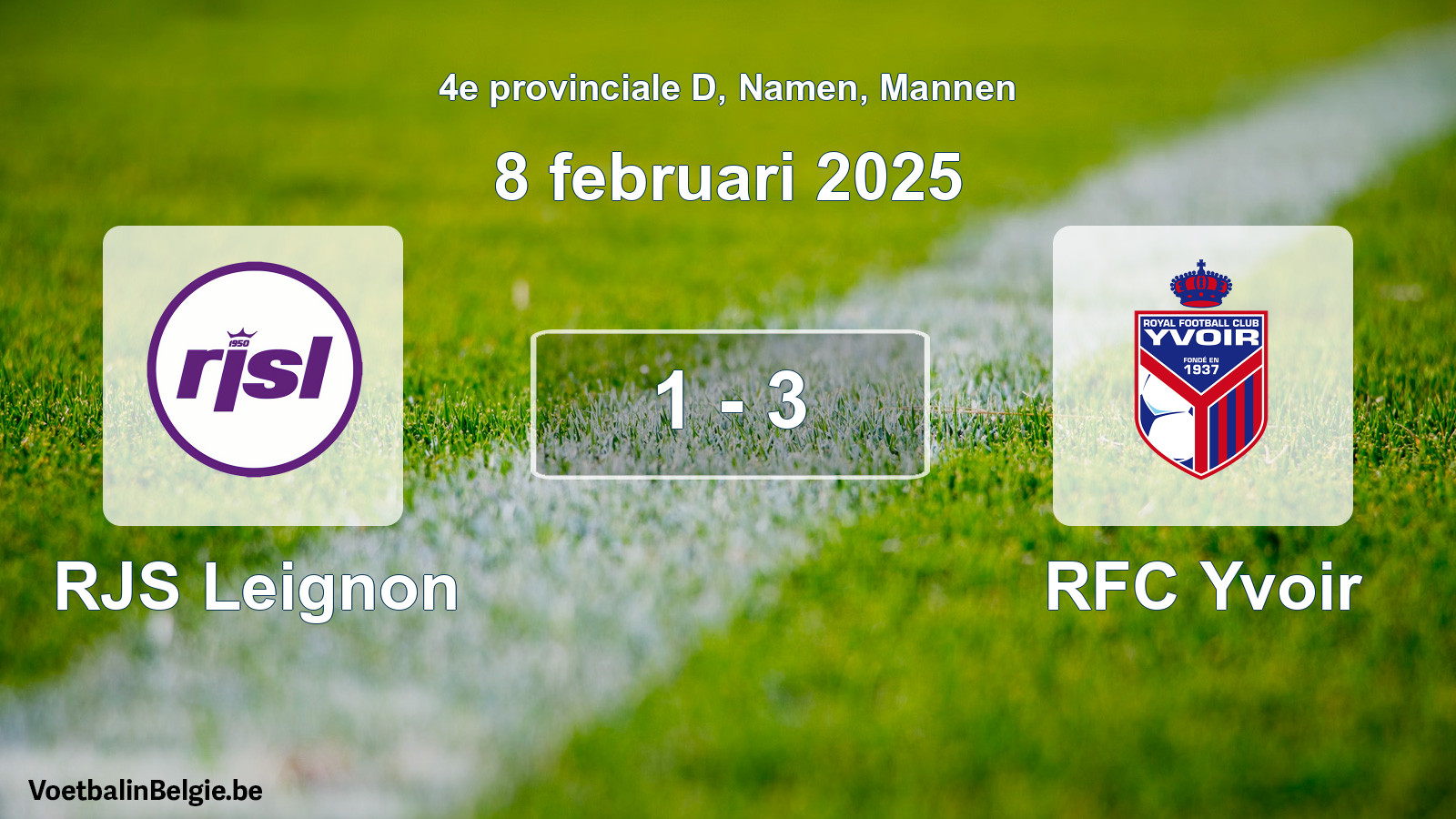 Gespeelde wedstrijd mannenvoetbal: RJS Leignon - RFC Yvoir 1 - 3 (8 februari 2025)