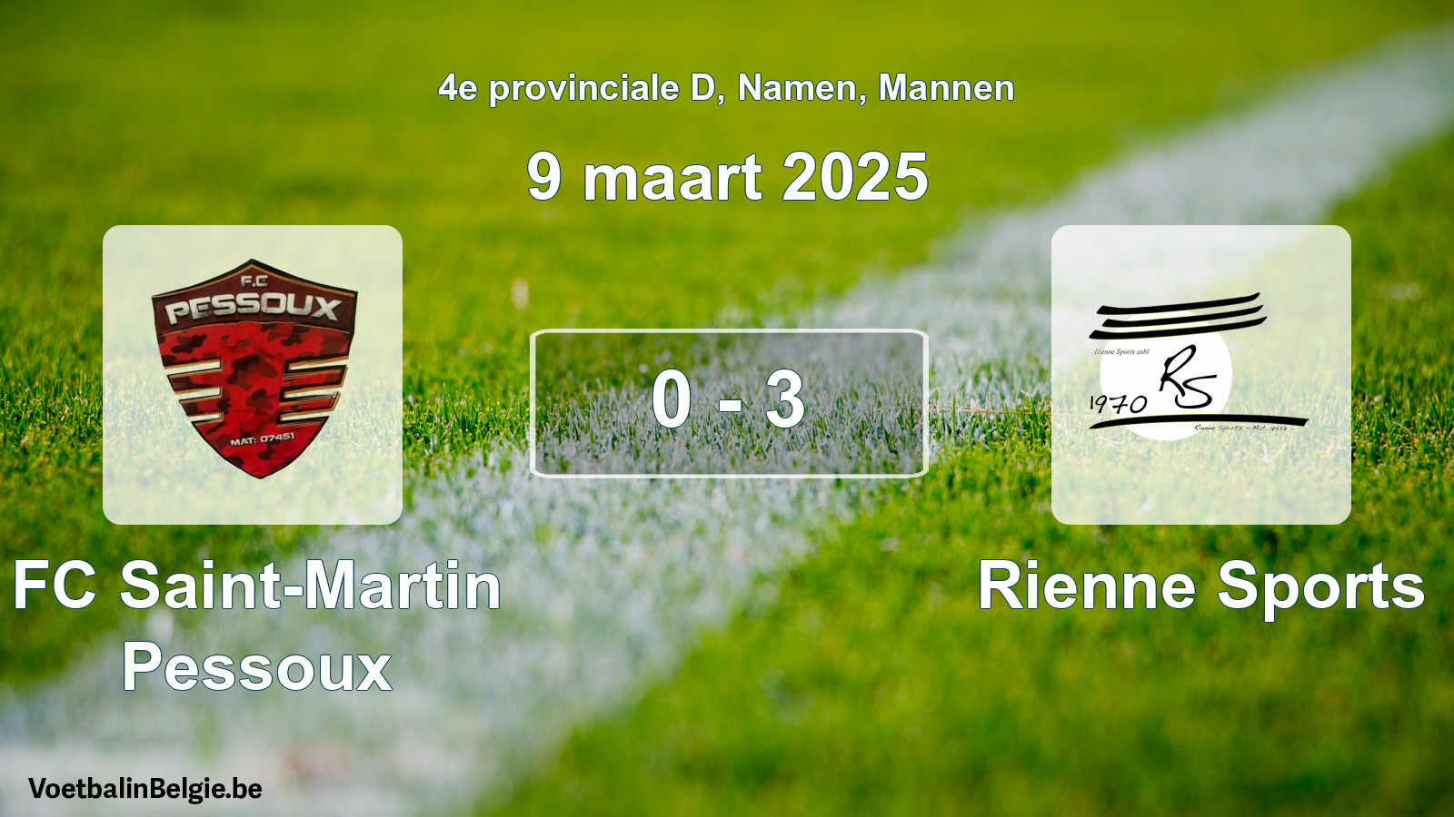 Gespeelde wedstrijd mannenvoetbal: FC Saint-Martin Pessoux - Rienne Sports 0 - 3 (9 maart 2025)