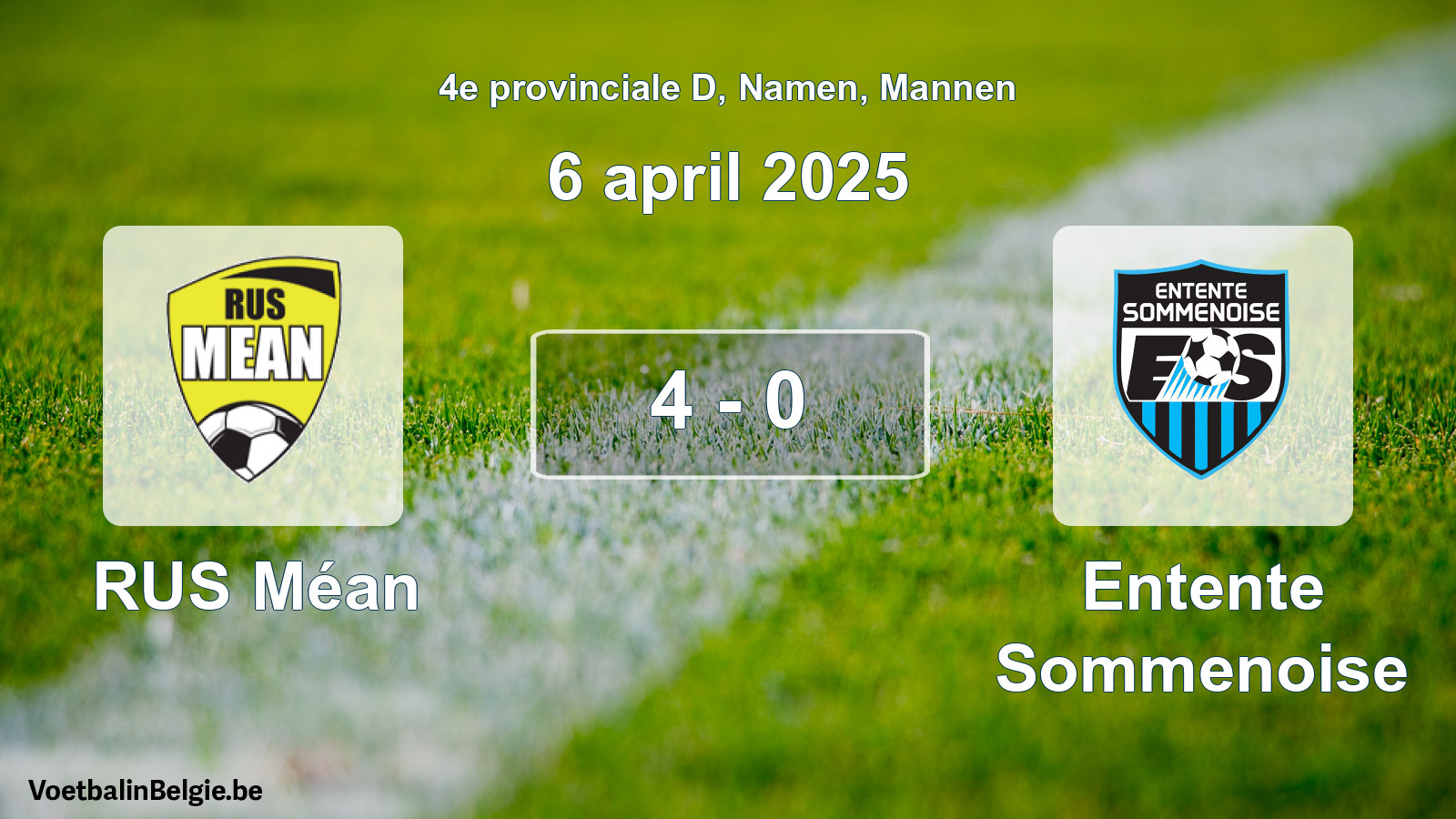 Gespeelde wedstrijd mannenvoetbal: RUS Méan - Entente Sommenoise 4 - 0 (6 april 2025)