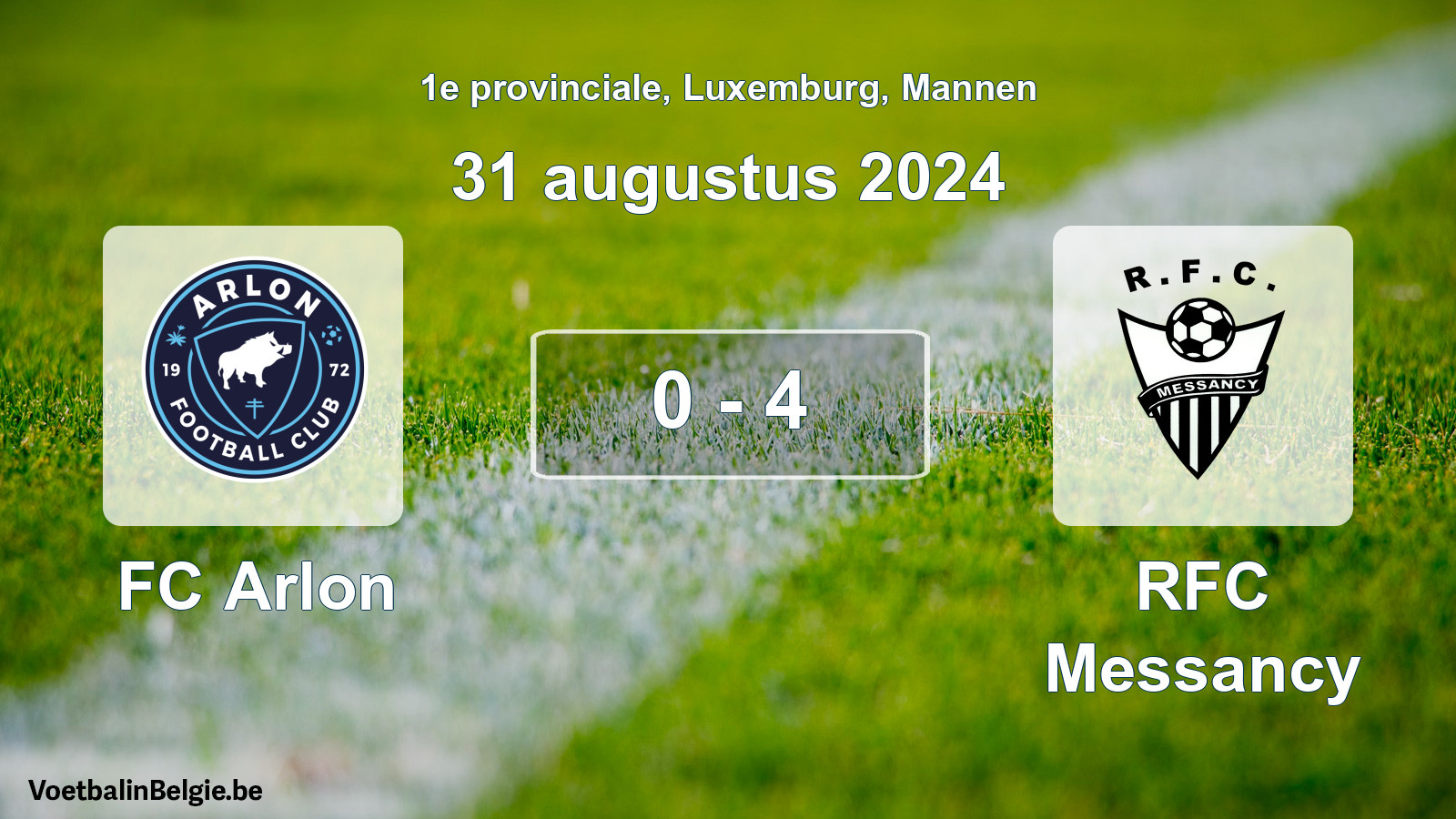 Gespeelde wedstrijd mannenvoetbal: FC Arlon - RFC Messancy 0 - 4 (31 augustus 2024)