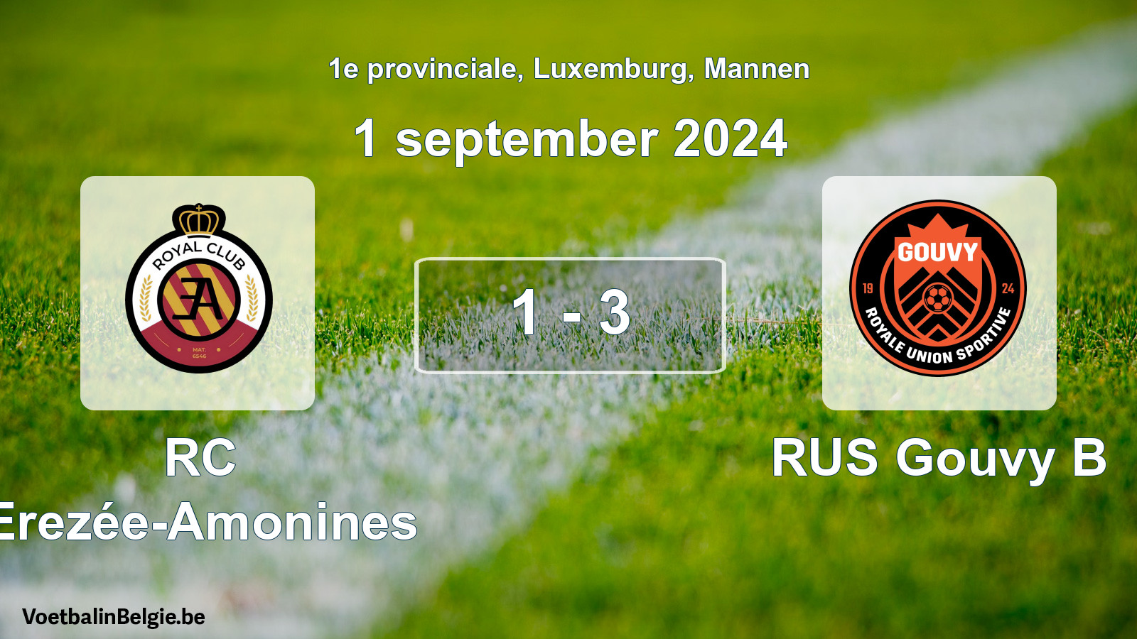 Gespeelde wedstrijd mannenvoetbal: RC Erezée-Amonines - RUS Gouvy B 1 - 3 (1 september 2024)