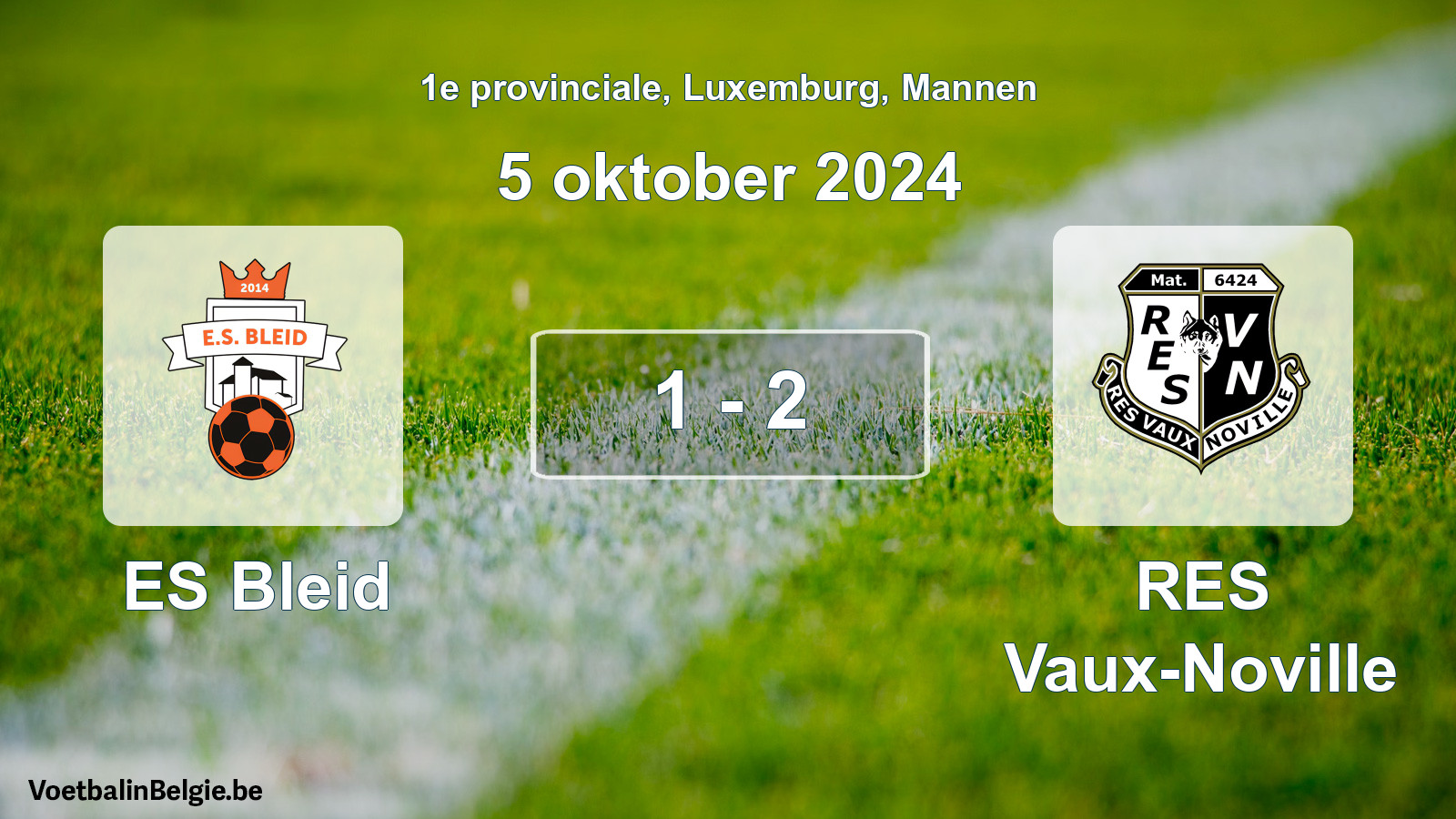 Gespeelde wedstrijd mannenvoetbal: ES Bleid - RES Vaux-Noville 1 - 2 (5 oktober 2024)