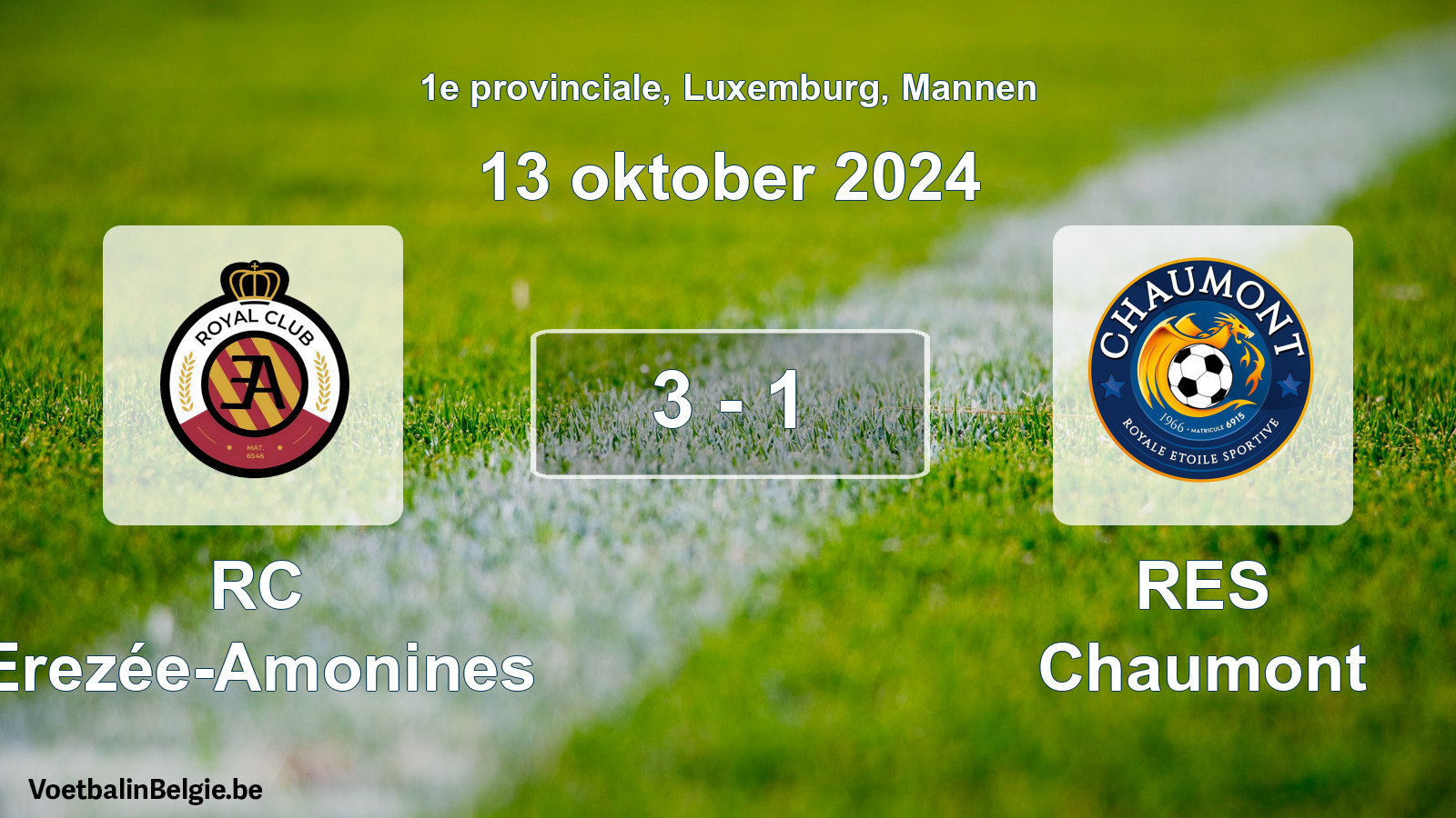 Gespeelde wedstrijd mannenvoetbal: RC Erezée-Amonines - RES Chaumont 3 - 1 (13 oktober 2024)