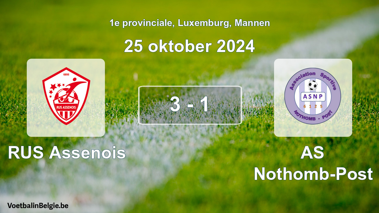 Gespieltes Spiel männer-Fußball: RUS Assenois - AS Nothomb-Post 3 - 1 (25 Oktober 2024)