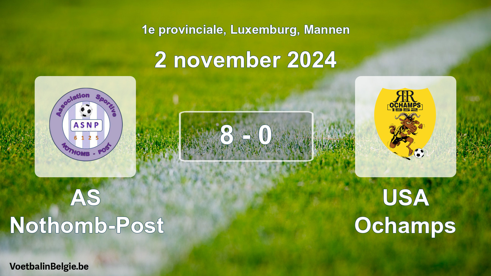 Gespeelde wedstrijd mannenvoetbal: AS Nothomb-Post - USA Ochamps 8 - 0 (2 november 2024)