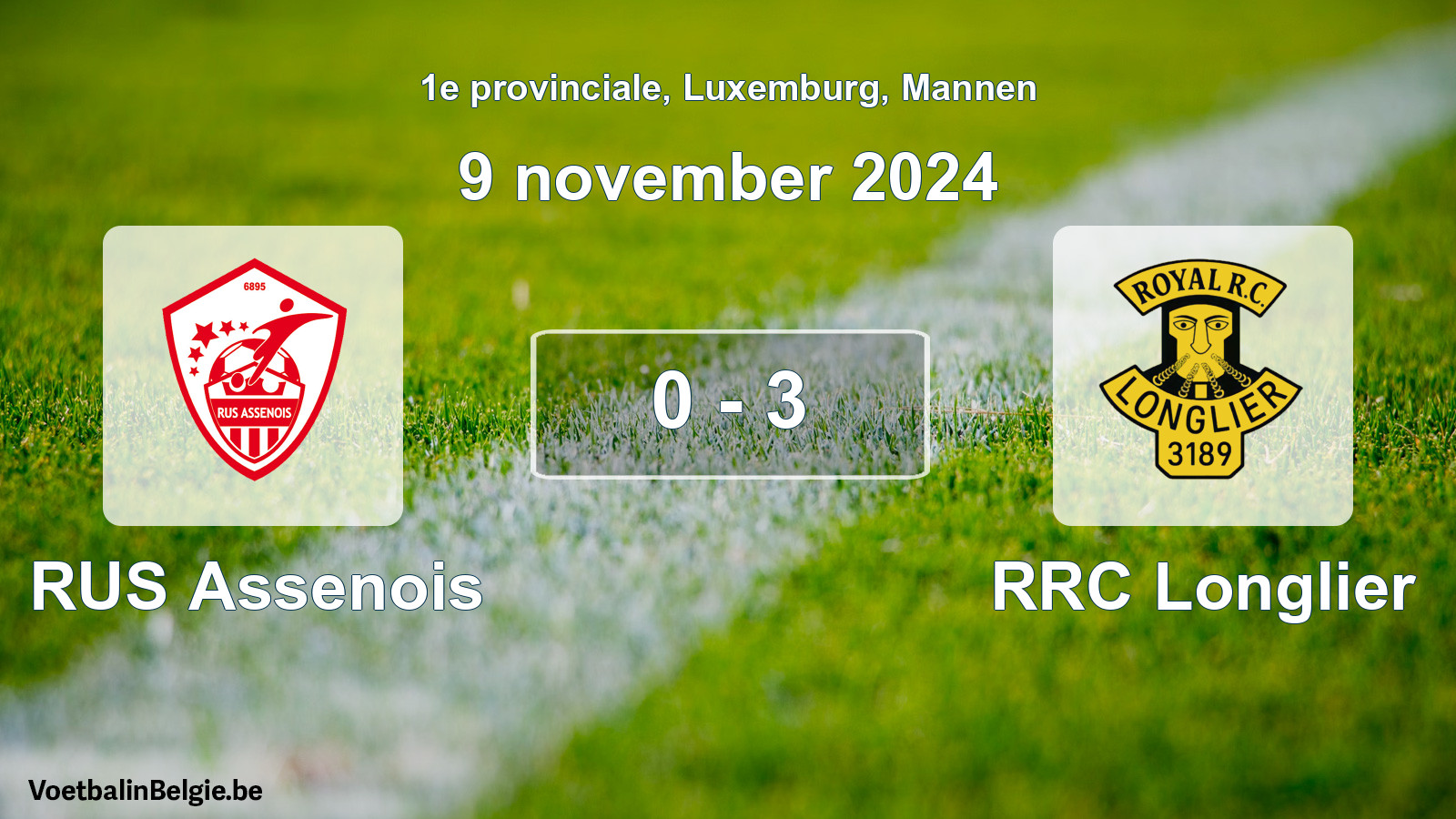 Gespeelde wedstrijd mannenvoetbal: RUS Assenois - RRC Longlier 0 - 3 (9 november 2024)