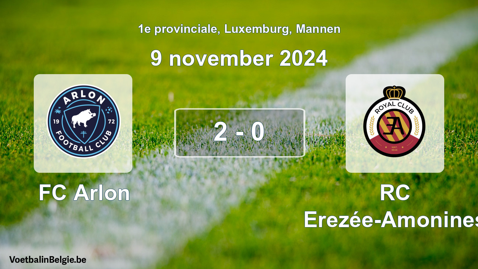 Gespeelde wedstrijd mannenvoetbal: FC Arlon - RC Erezée-Amonines 2 - 0 (9 november 2024)