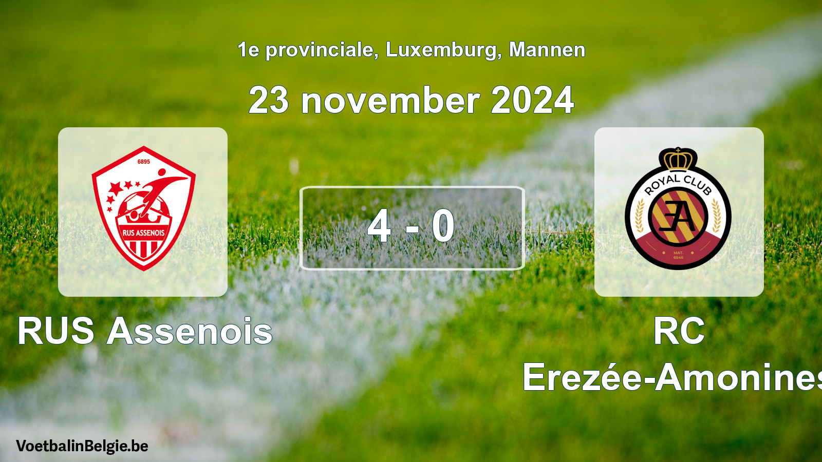 Gespeelde wedstrijd mannenvoetbal: RUS Assenois - RC Erezée-Amonines 4 - 0 (23 november 2024)